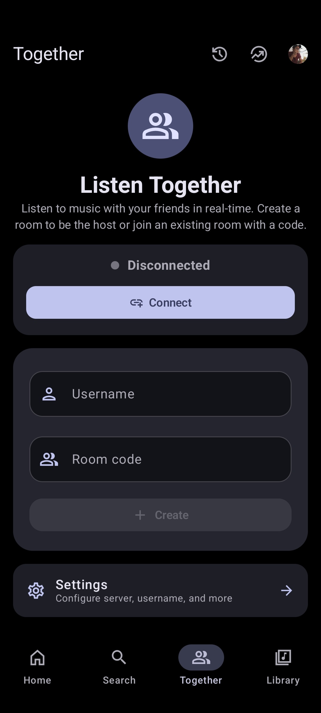 Listen together screen