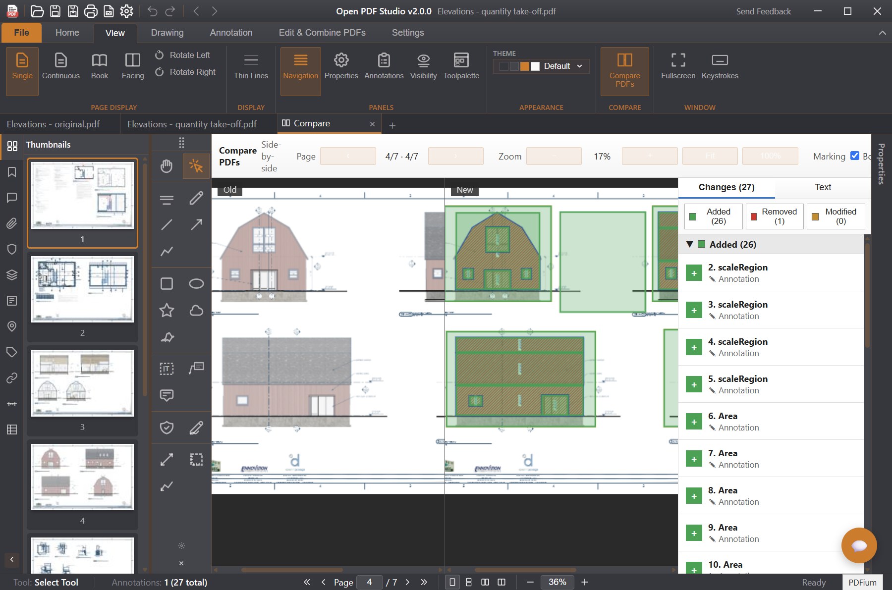 Open PDF Studio – side-by-side PDF compare with change list