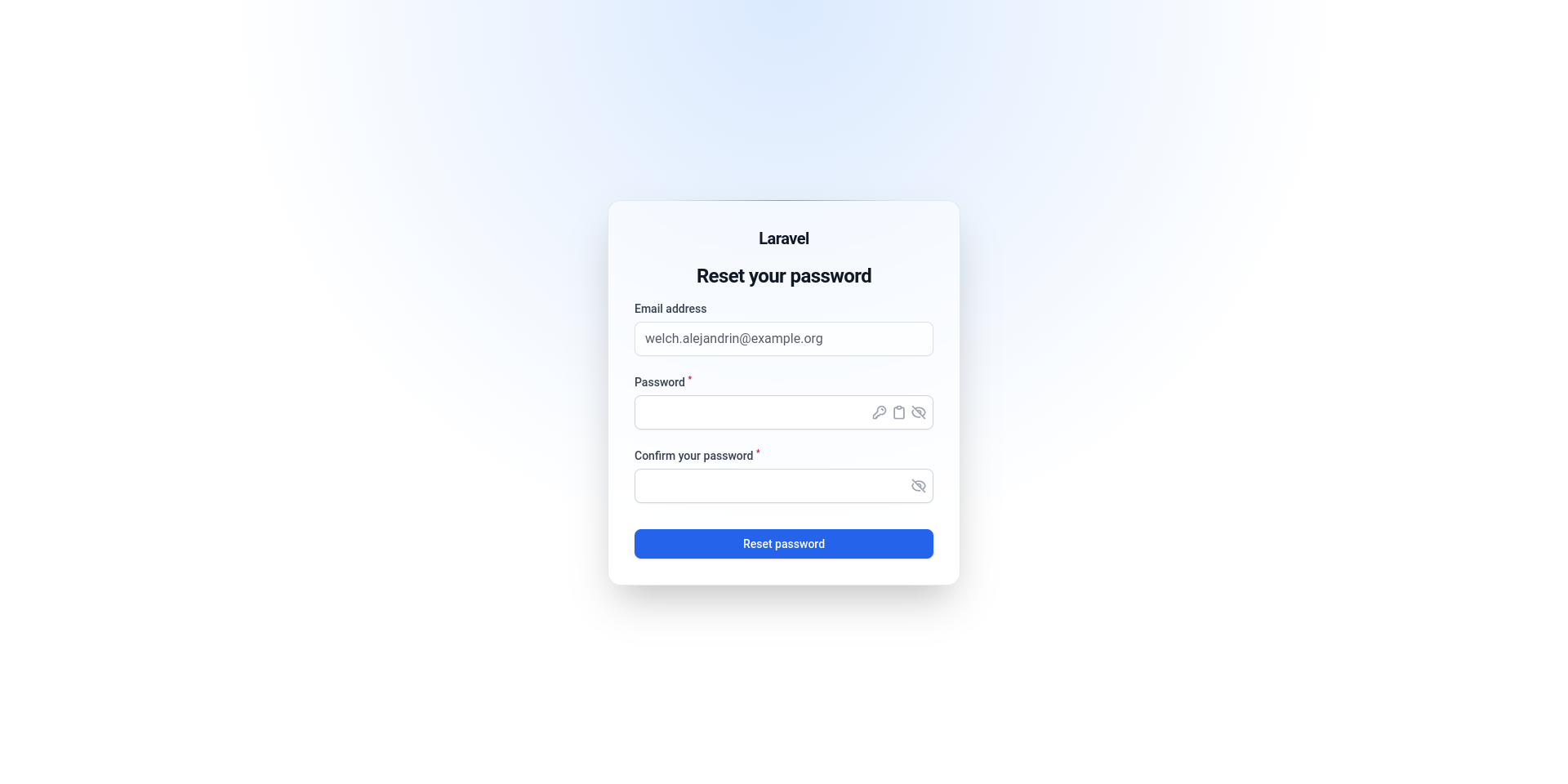 Filament Jet reset password update art