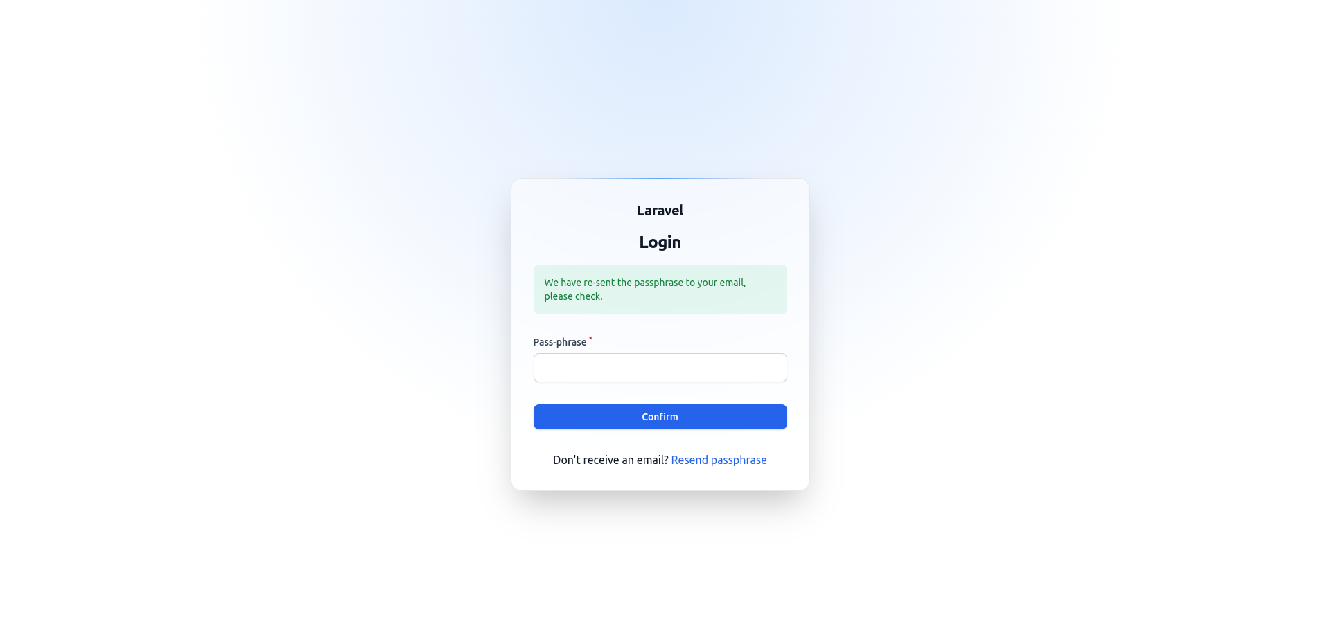 Screenshot of Passphrase re-sent