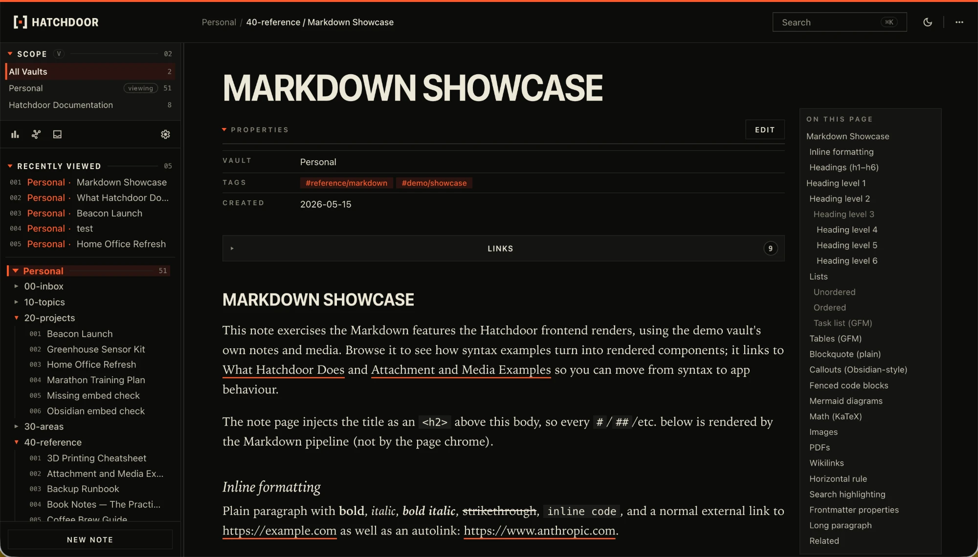 Note view rendered in dark mode