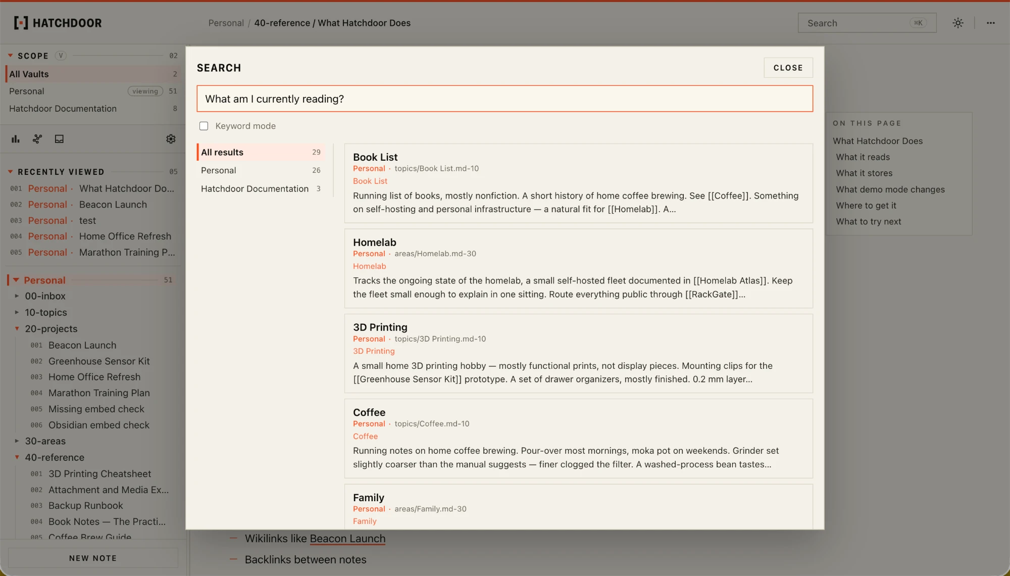 Search results with snippets for a natural-language query