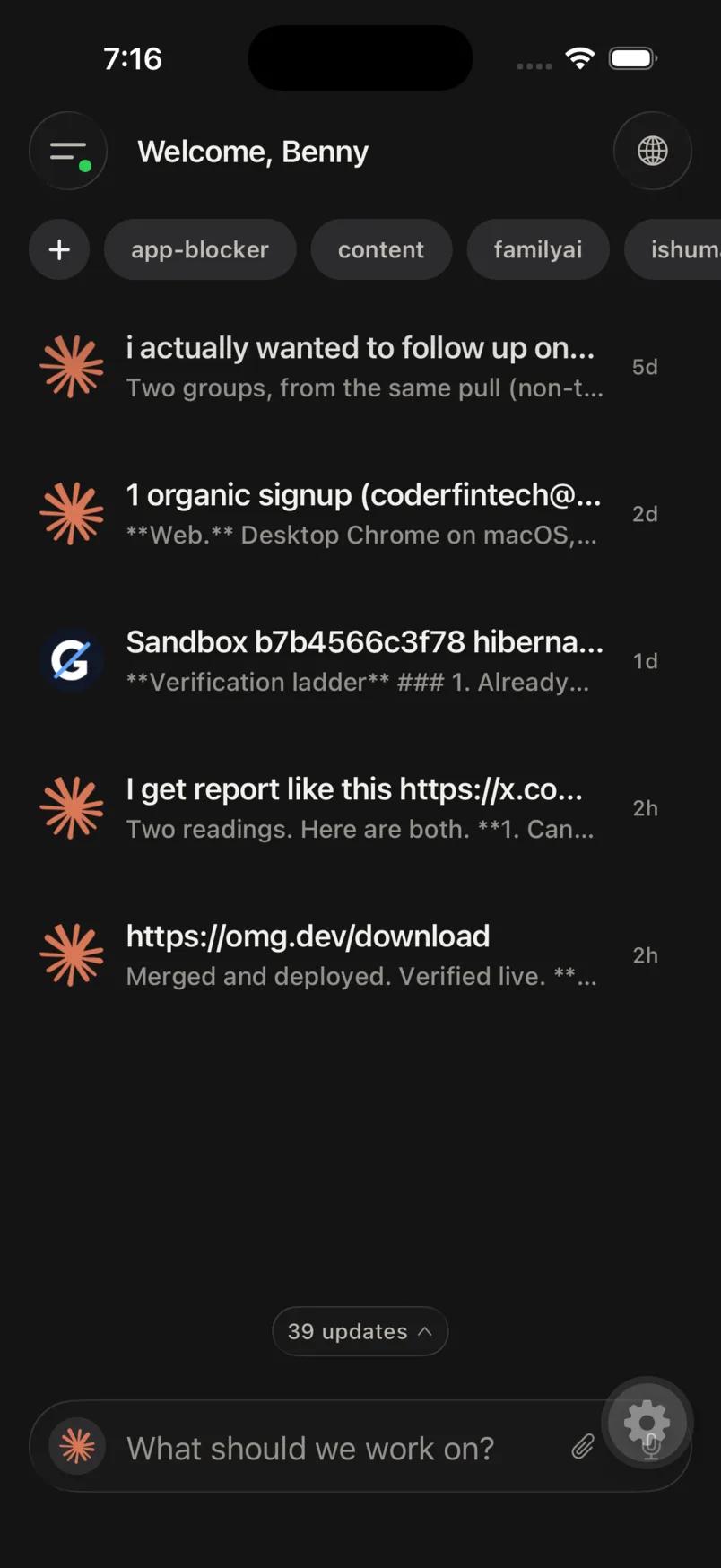 omg.dev iOS: session with an agent question