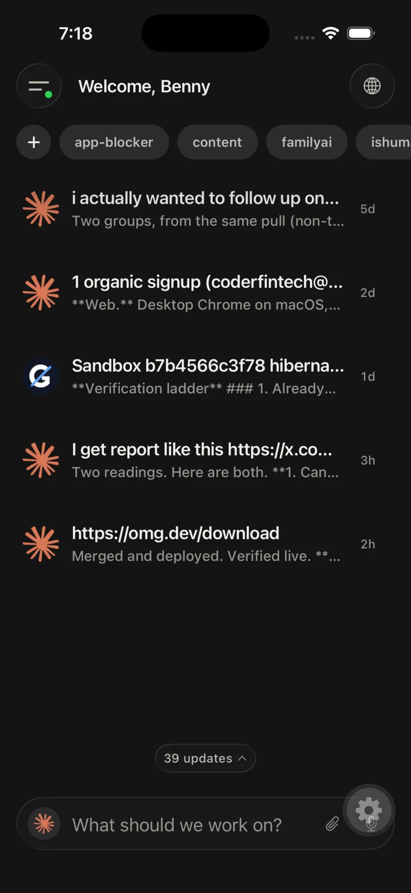 omg.dev iOS: pages menu