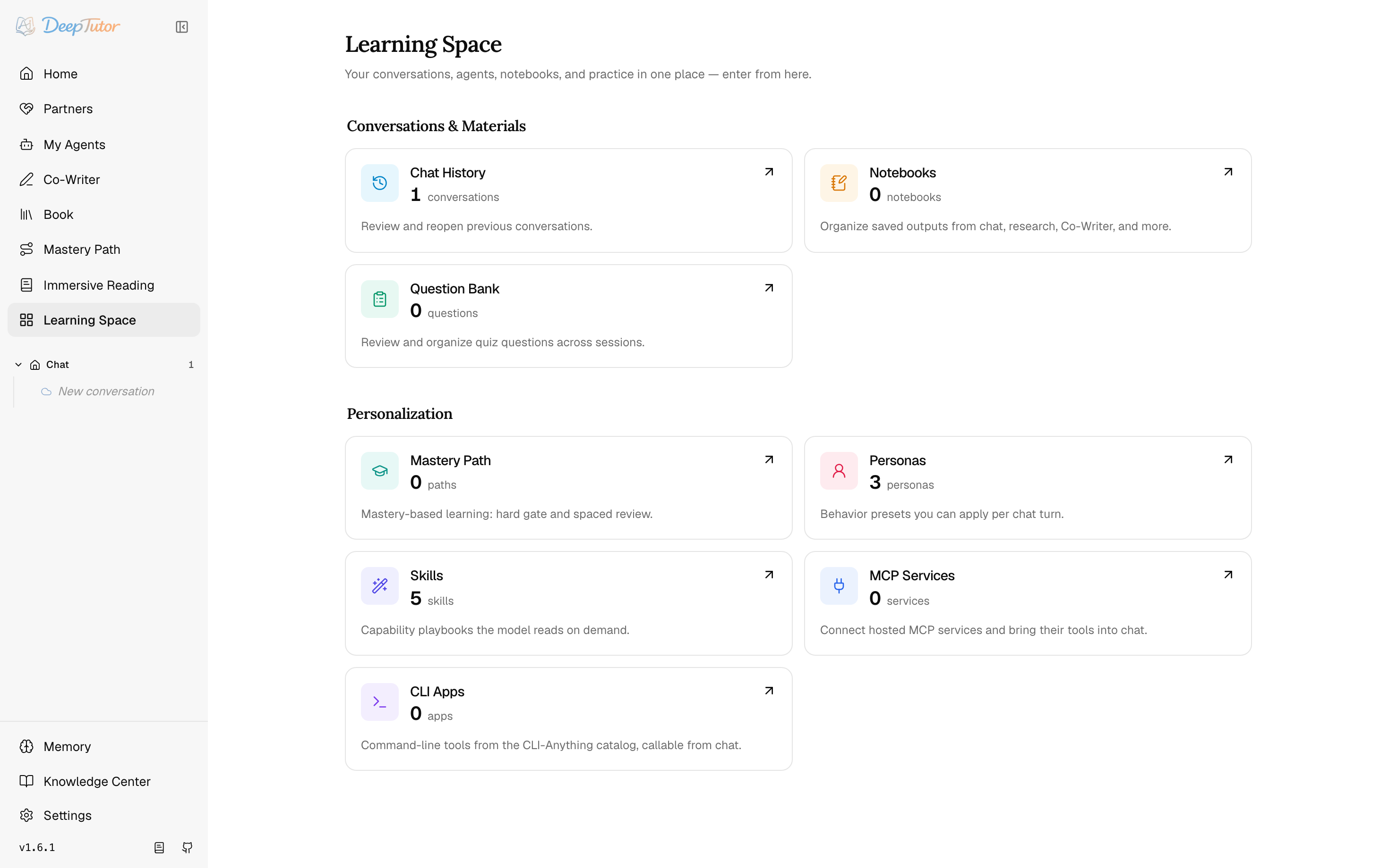 DeepTutor Learning Space hub