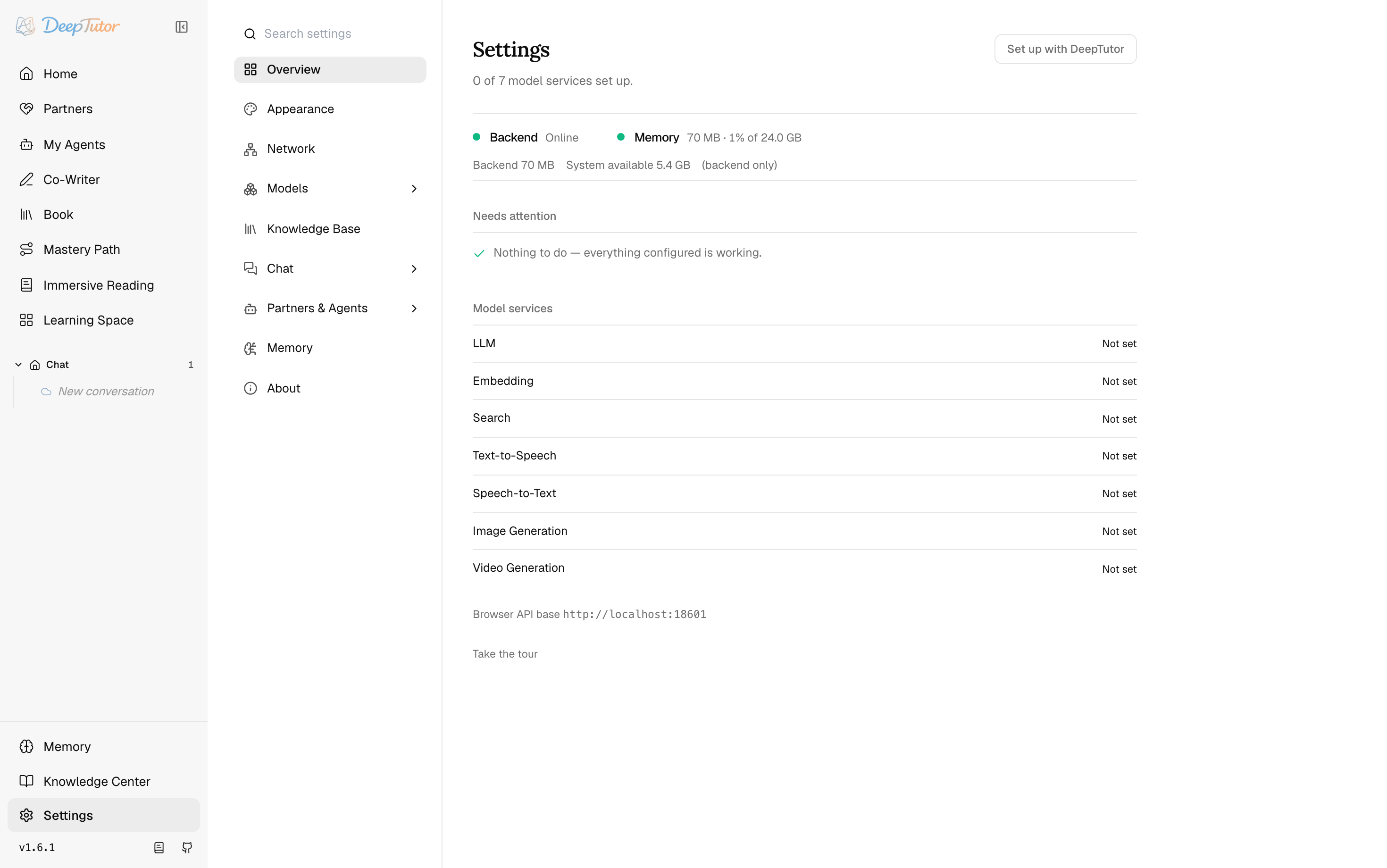 DeepTutor settings hub