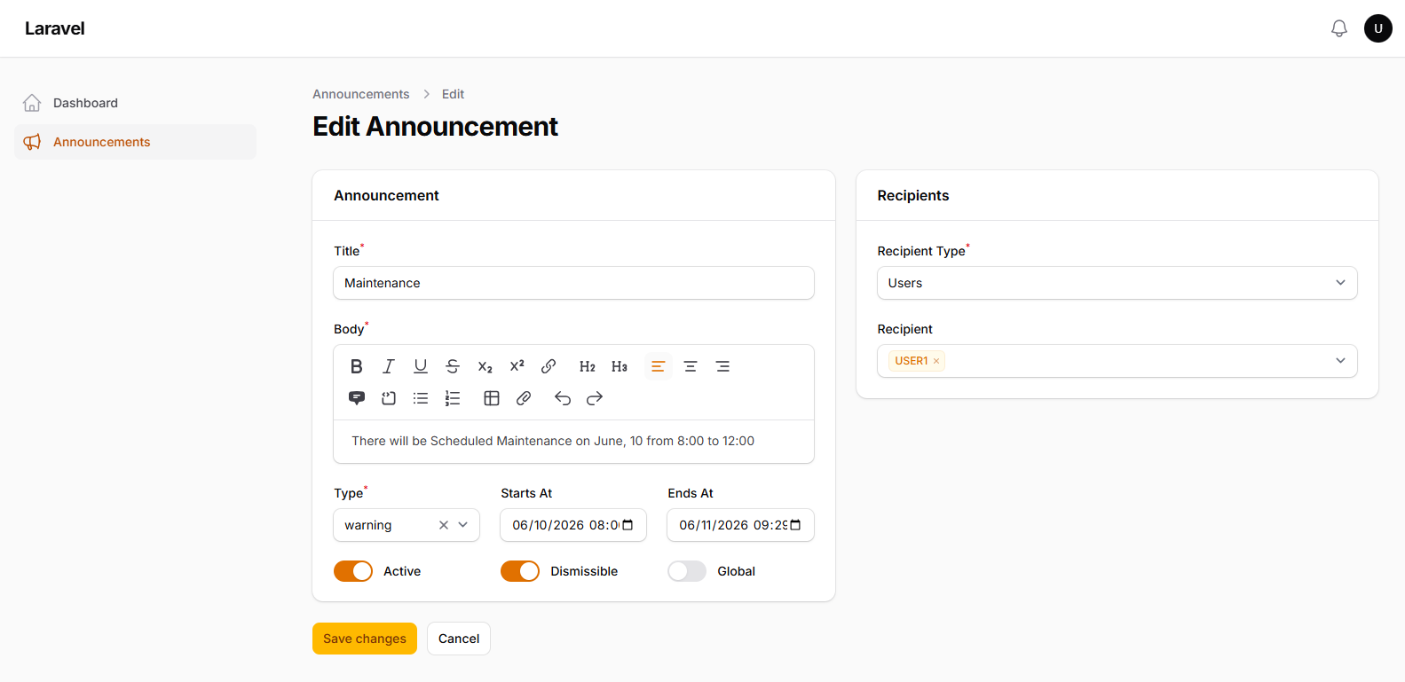 Edit Announcement