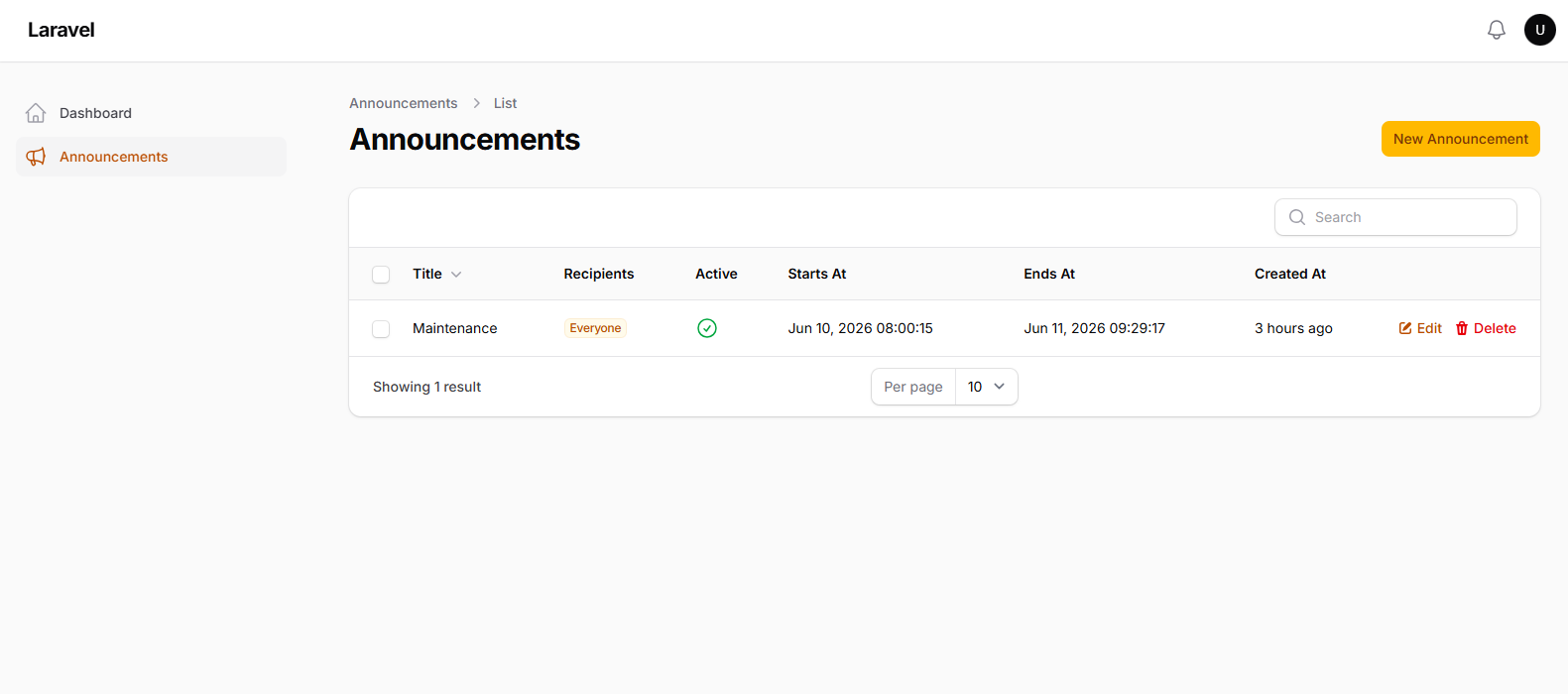 List Announcements
