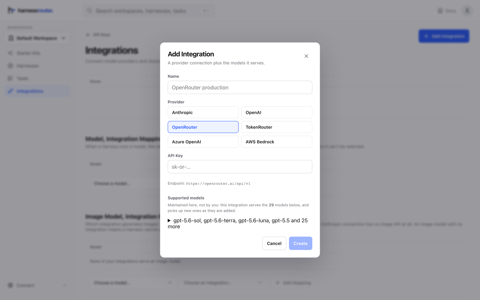 Adding a model provider in HarnessRouter