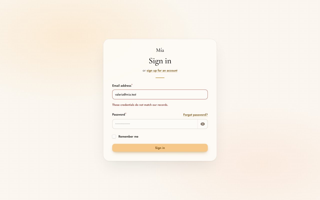 The centred card composition showing a validation error