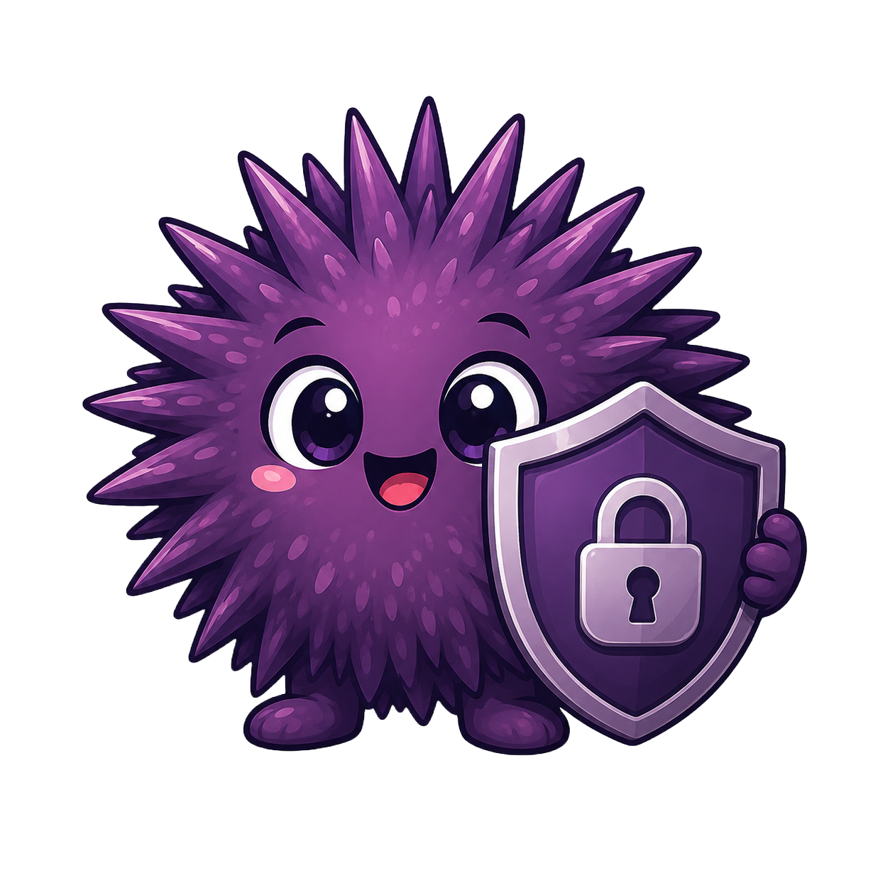 rizzo-pii mascot — a purple hedgehog guarding a document with a shield
