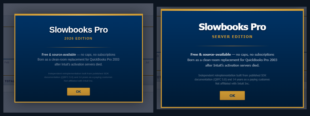 Slowbooks Pro 2026 Edition and Server Edition