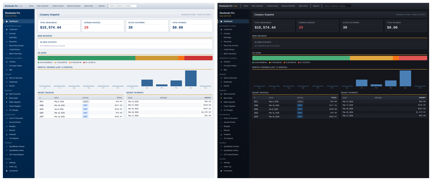 Company Snapshot in light and dark themes