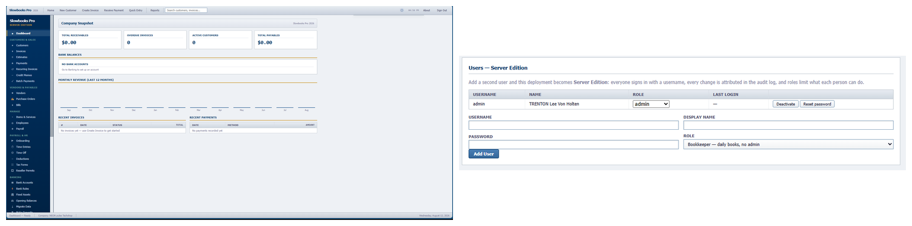 Server Edition: LAN-served dashboard and user management