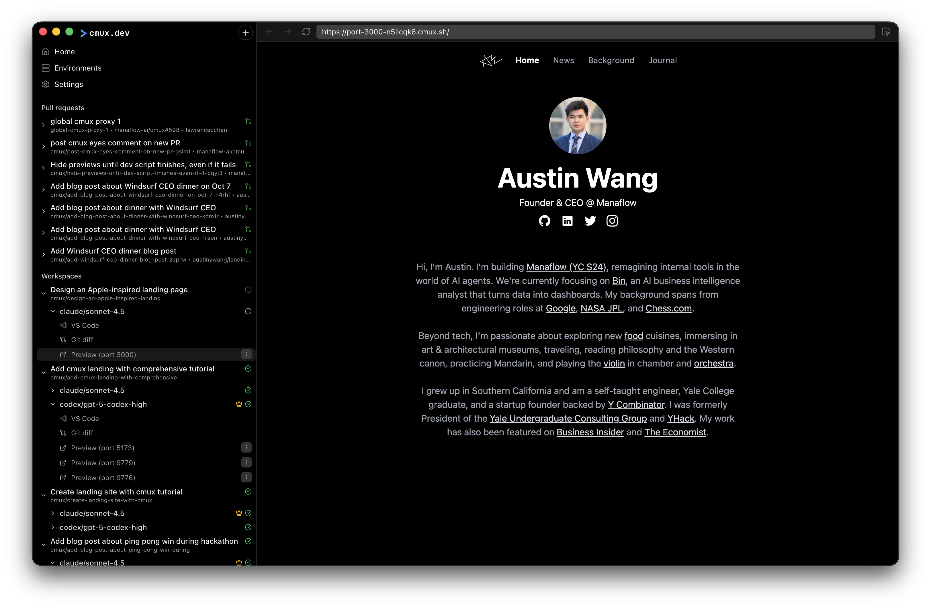 Web app preview with embedded browser