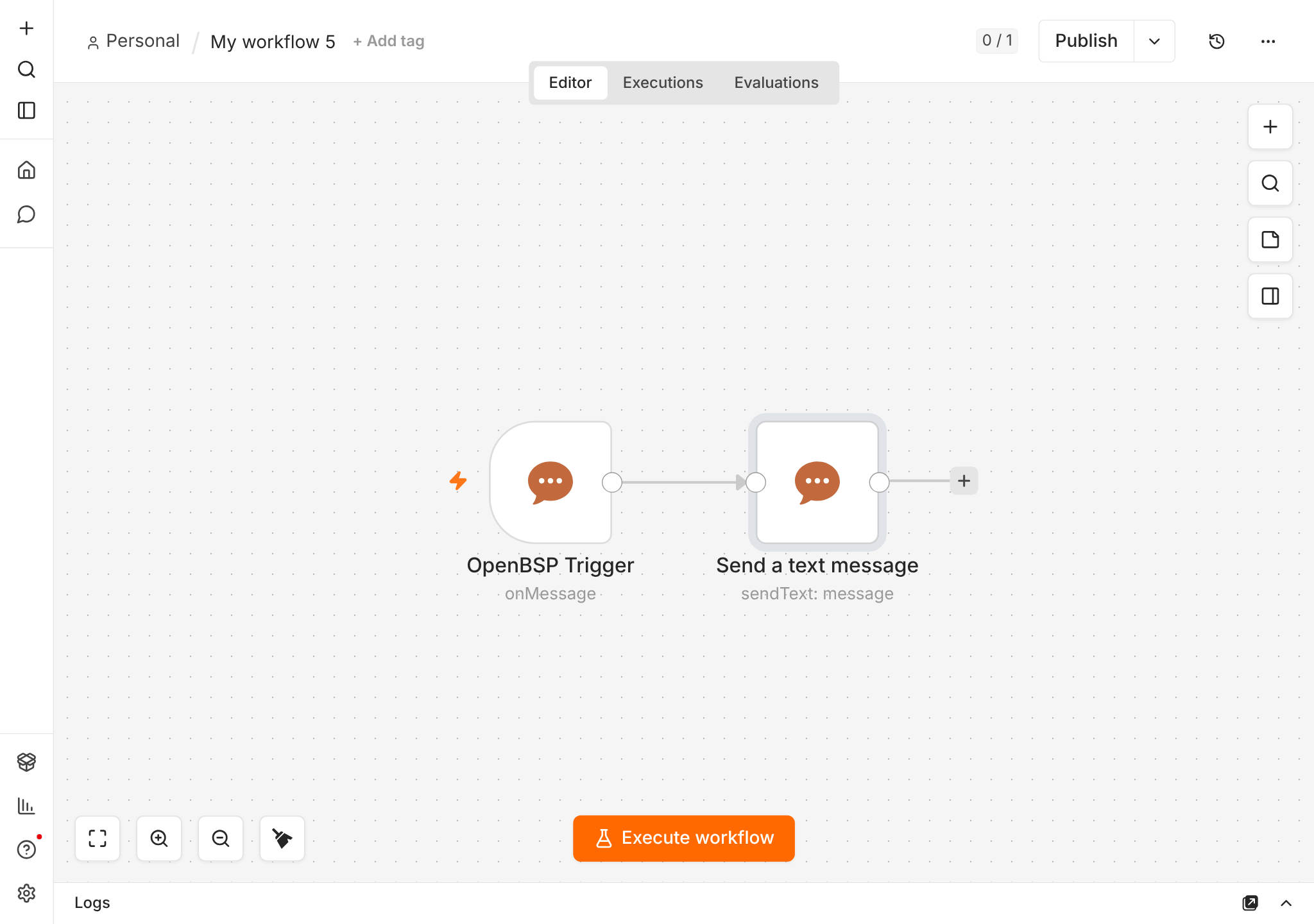 Echo bot workflow built with the OpenBSP n8n nodes