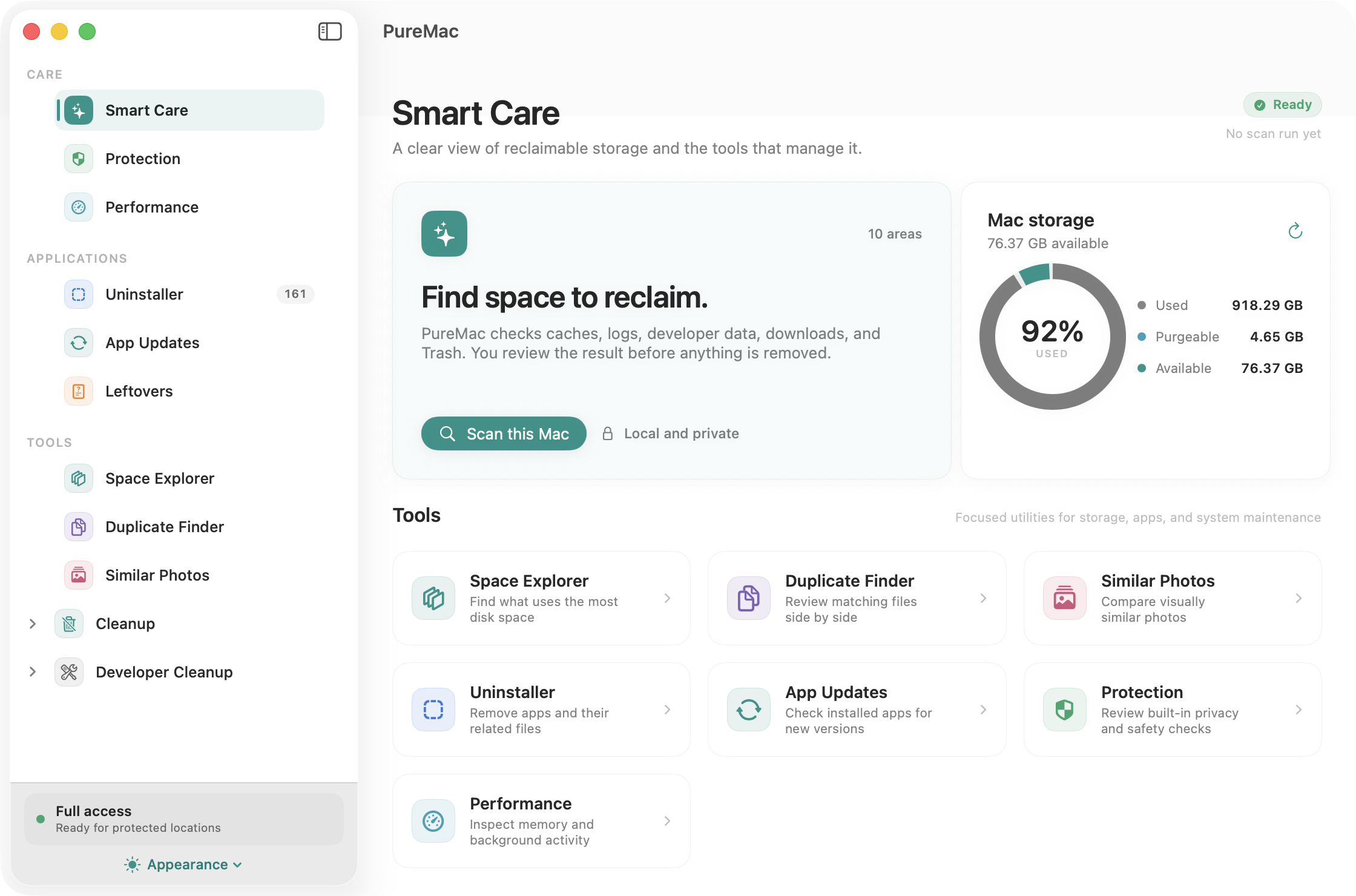 PureMac Smart Care - storage overview and cleanup review