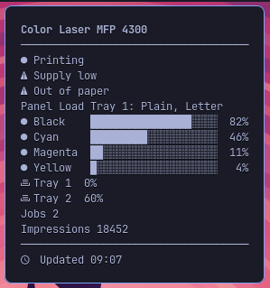 printbar's Waybar tooltip in monochrome