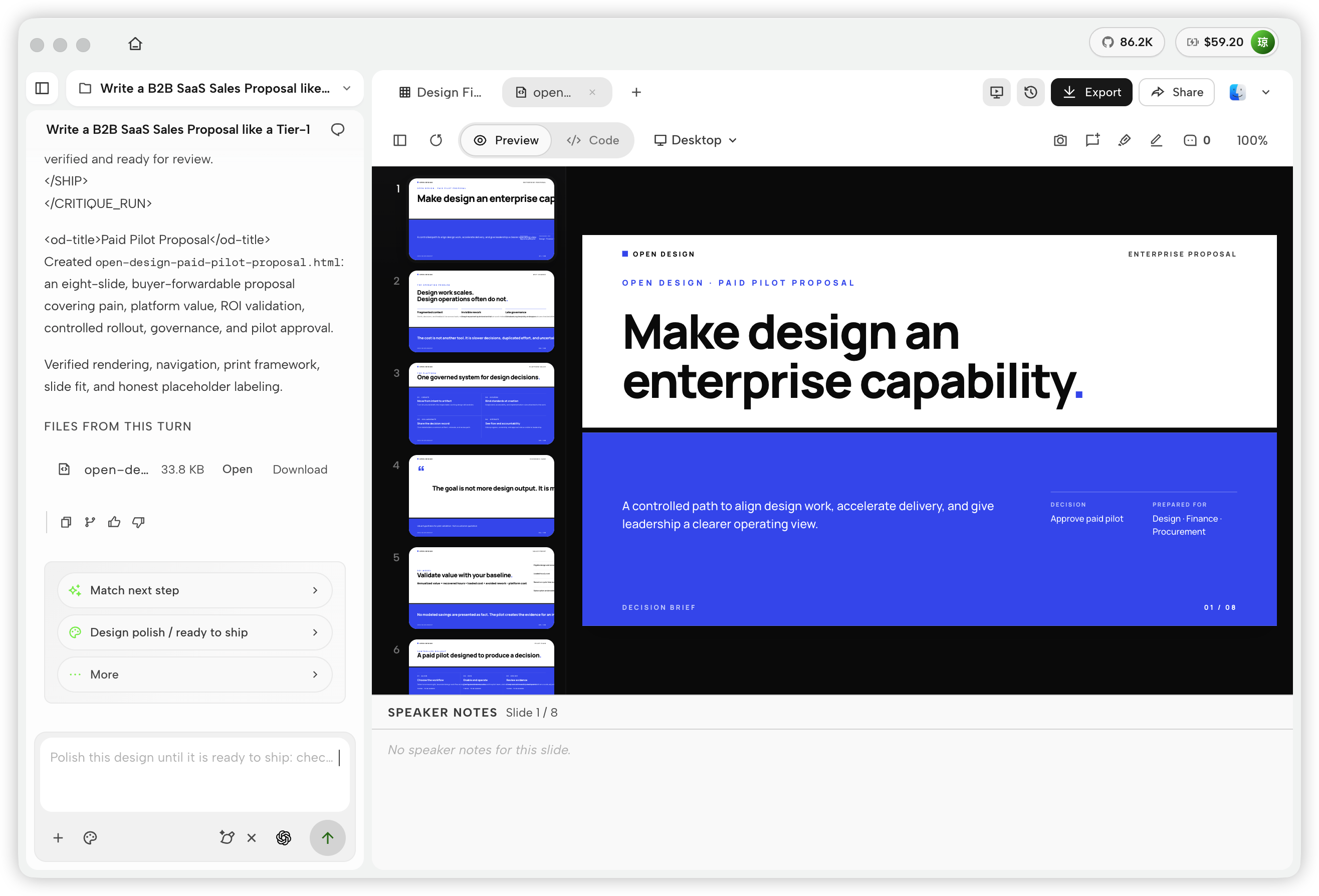 Multi-slide deck preview in OpenDesign Studio