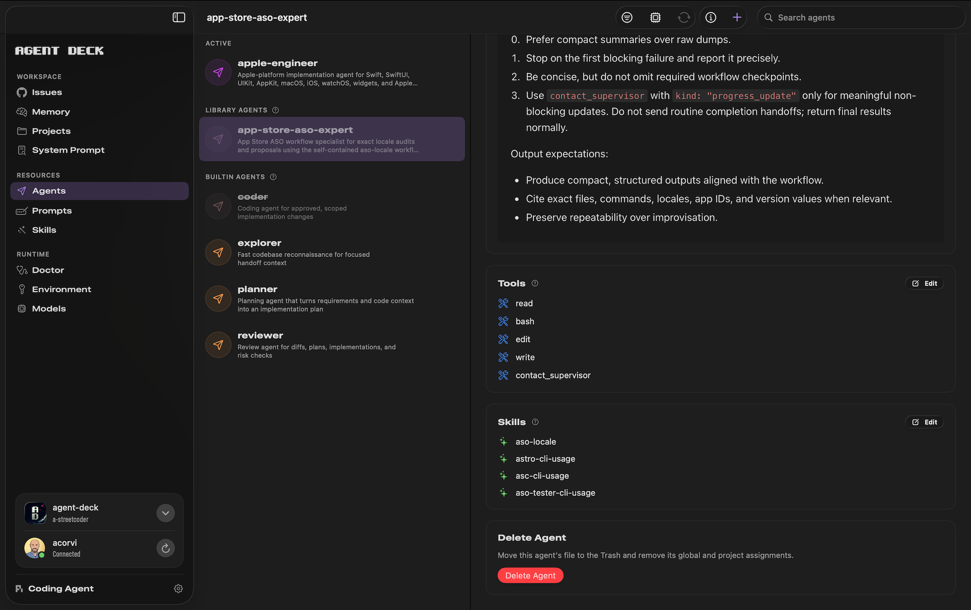 Agent Deck agents view