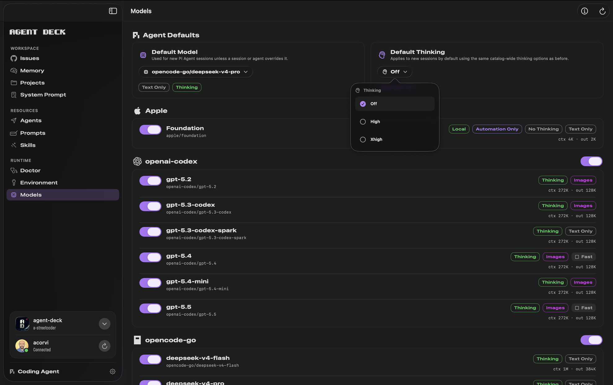 Agent Deck models view