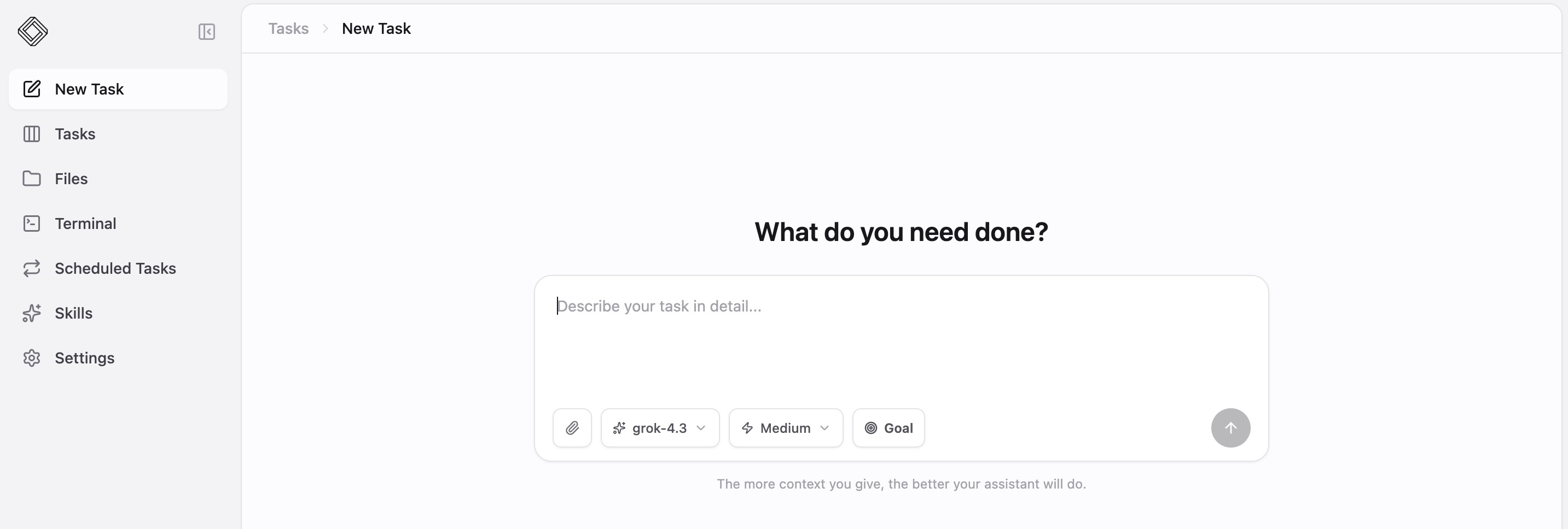 New task creation screen