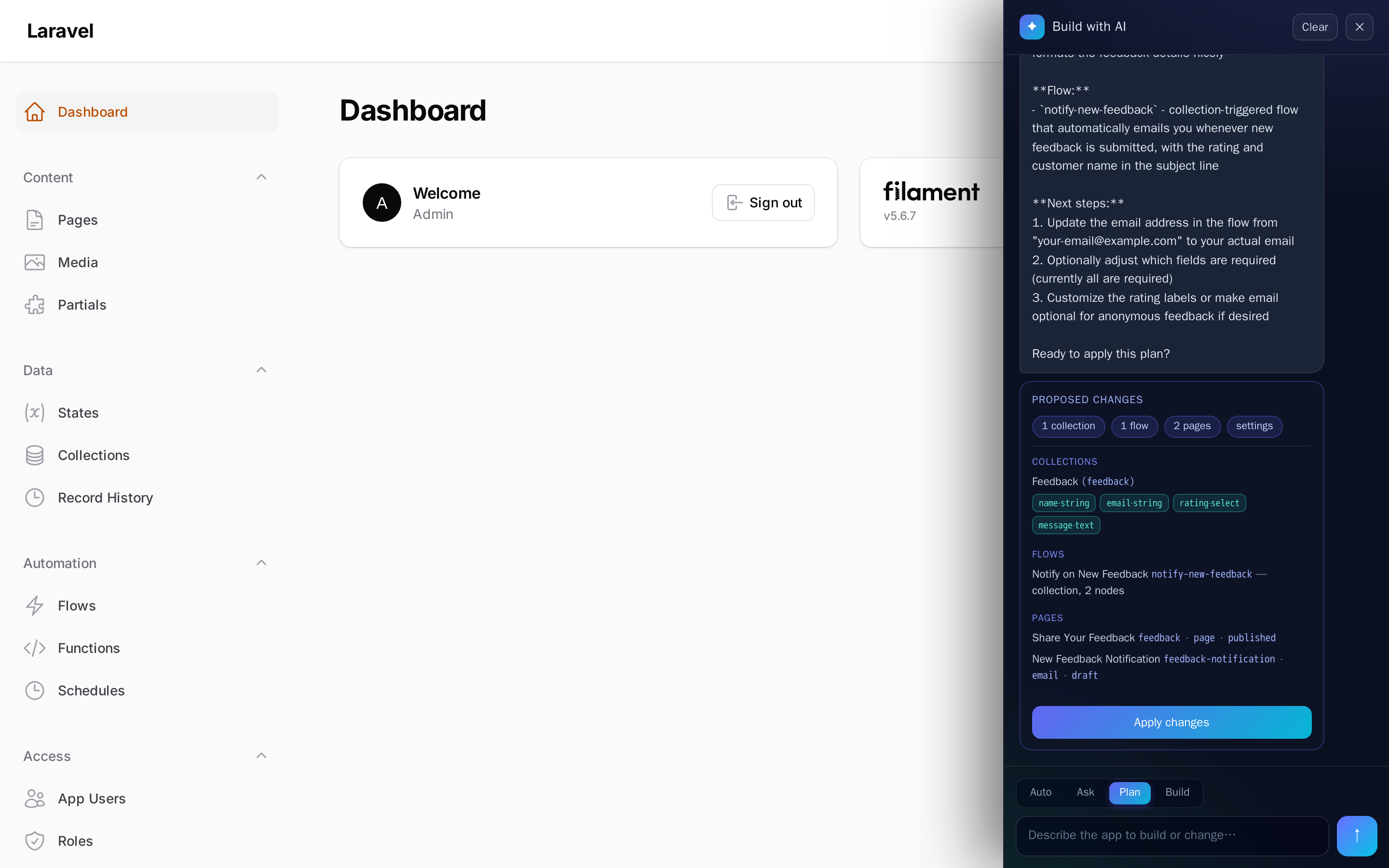 AI chat build plan
