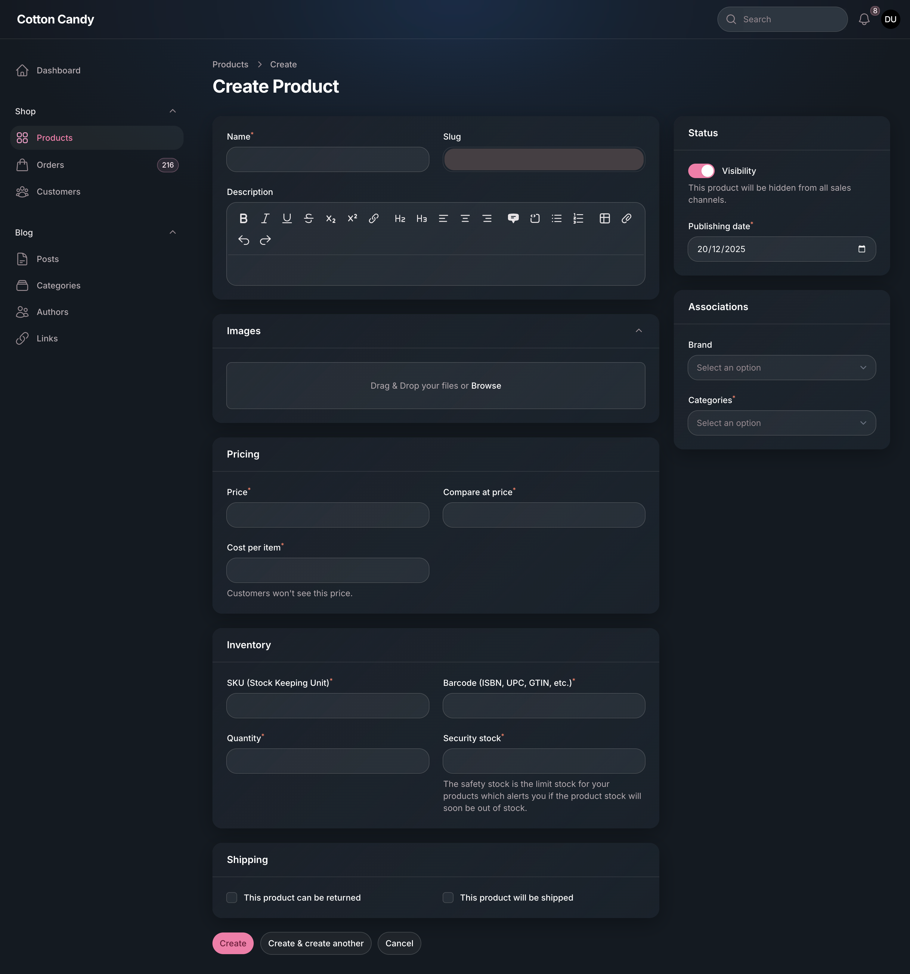 Create Product Dark