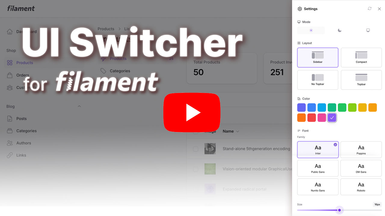 Filament UI Switcher Demo Video