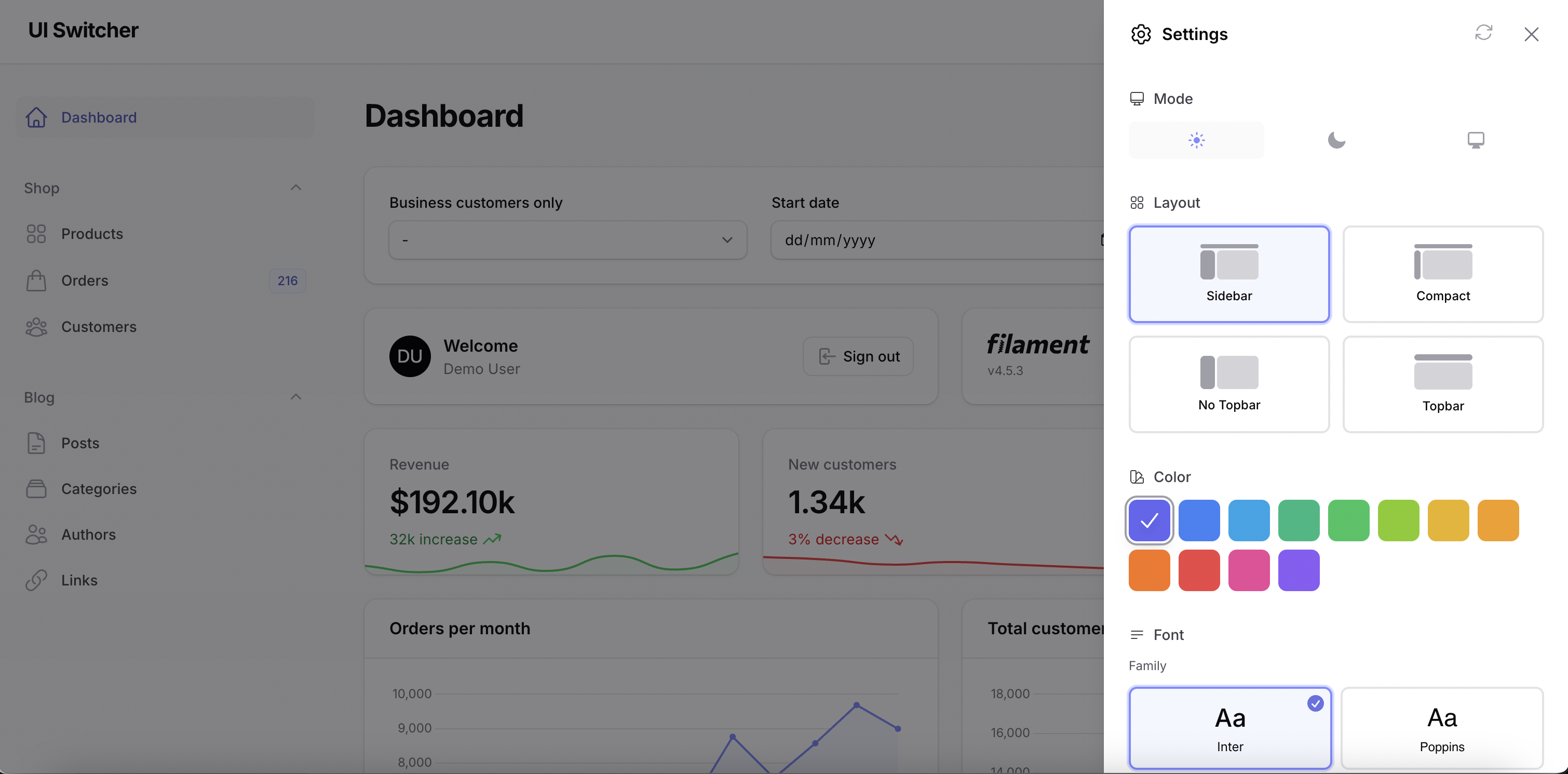 Filament UI Switcher Screenshot