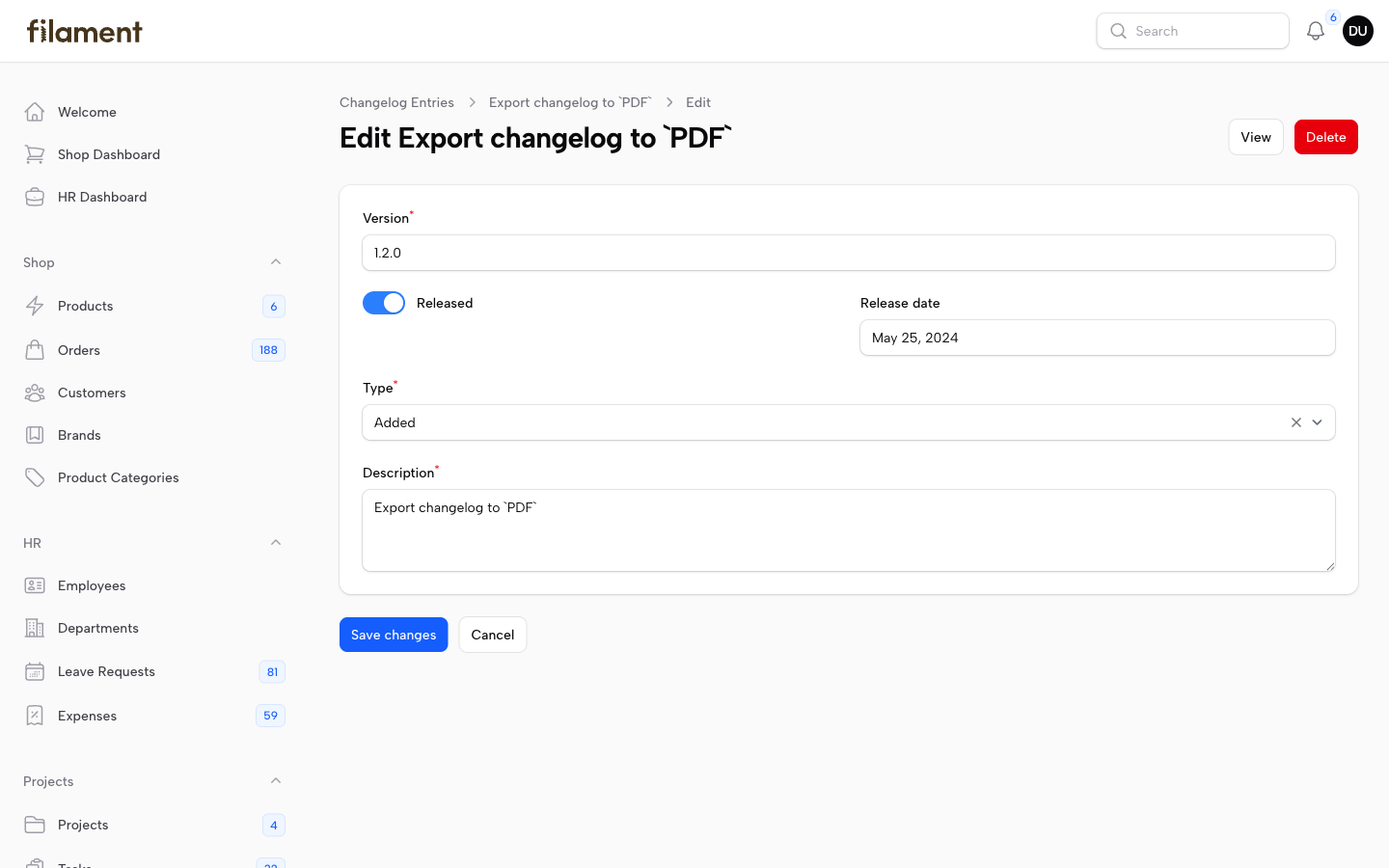 Edit a changelog entry