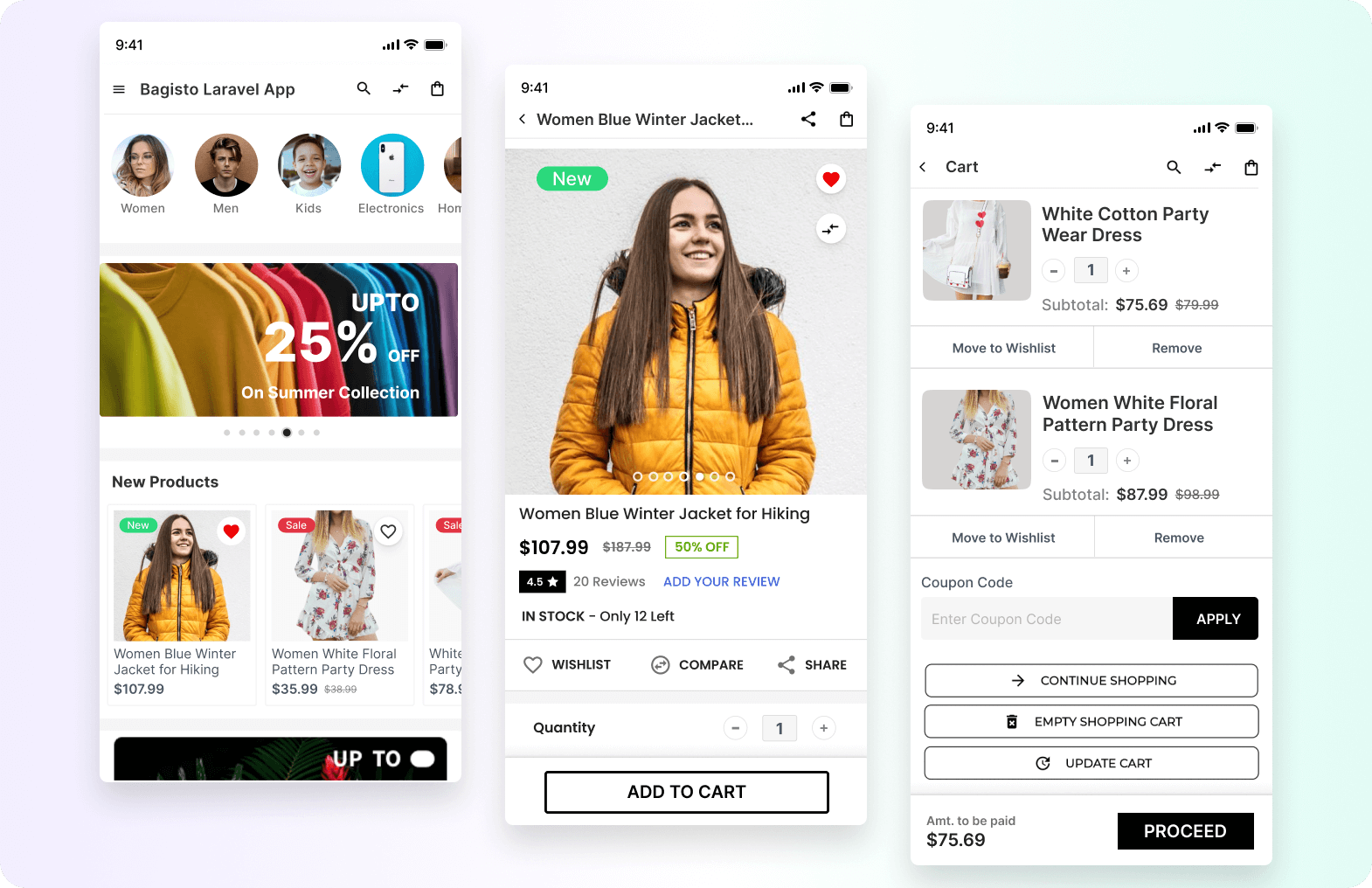 Mobile View Example Screens
