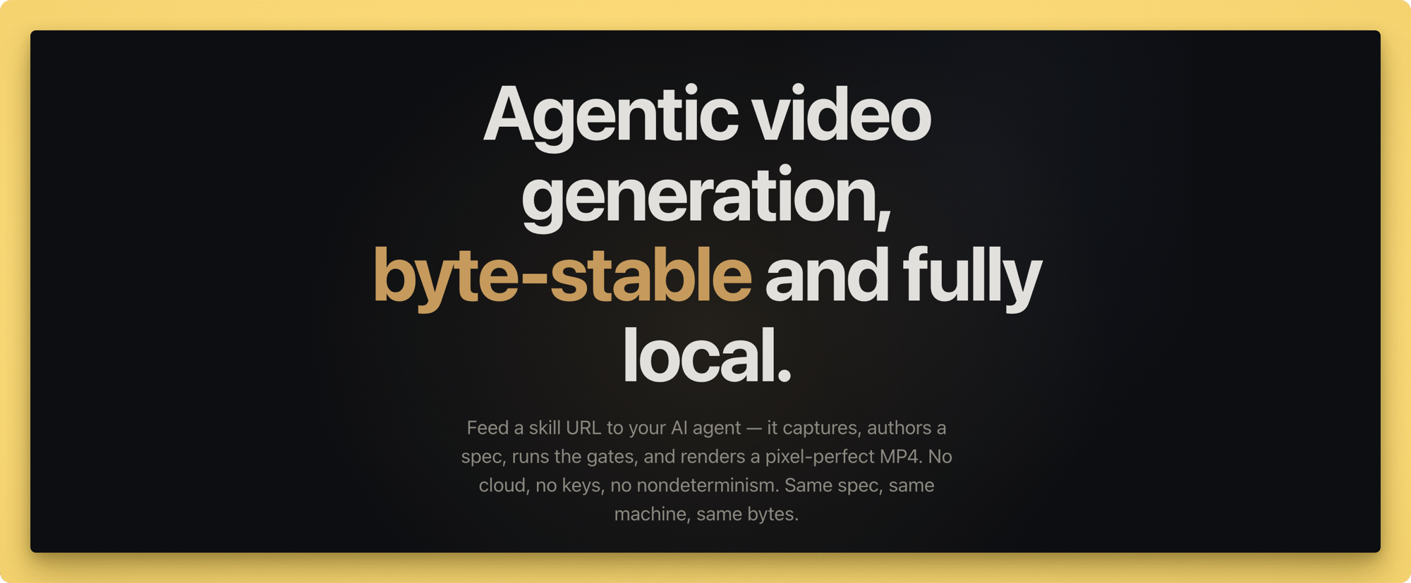 Lazy Frames — agentic video generation, byte-stable and fully local