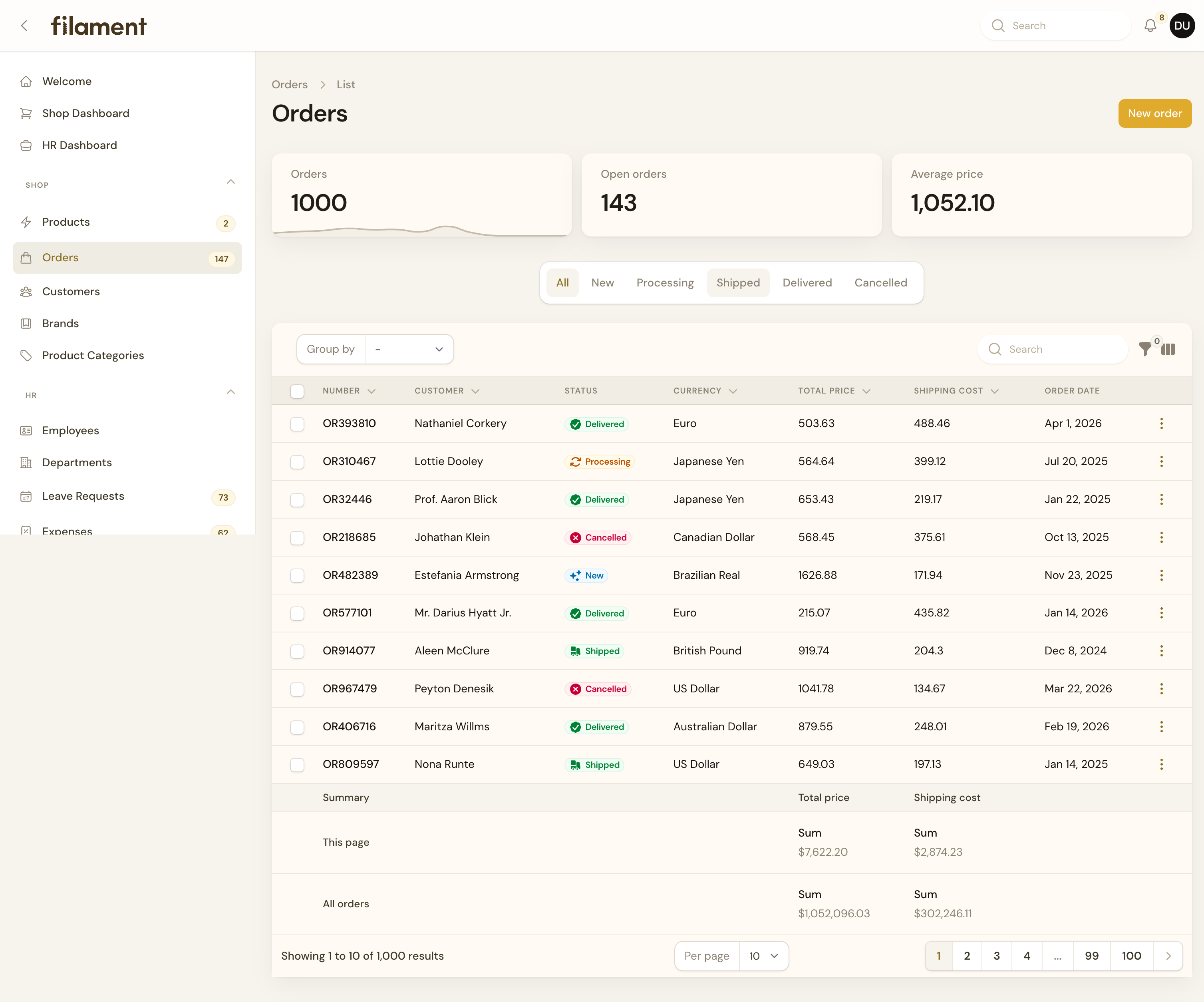 Orders List Light