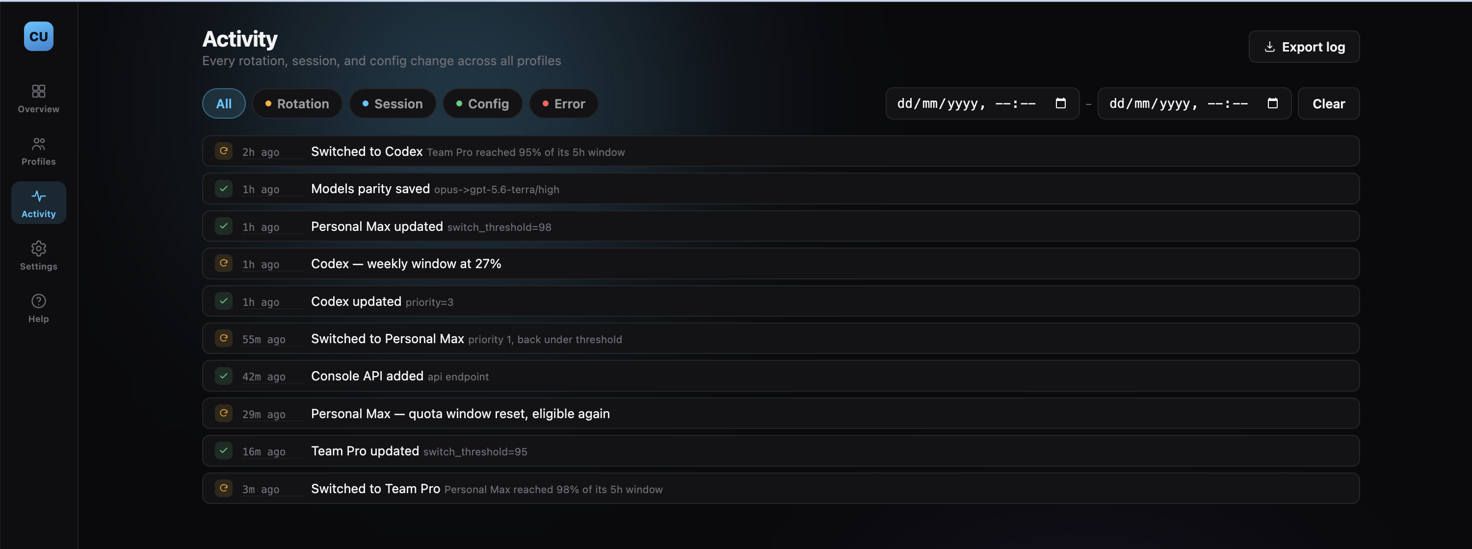 Activity log