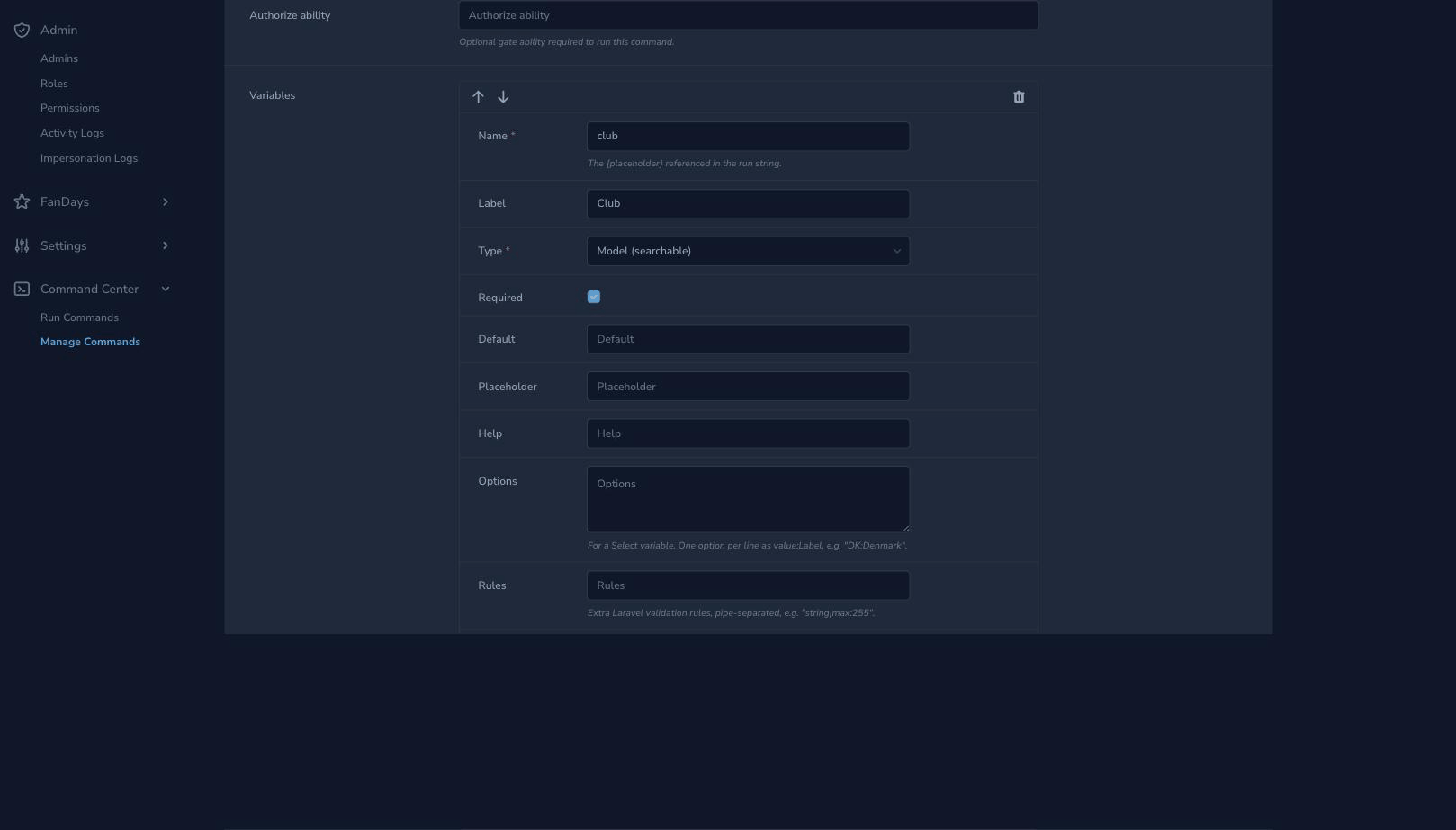 Command editor