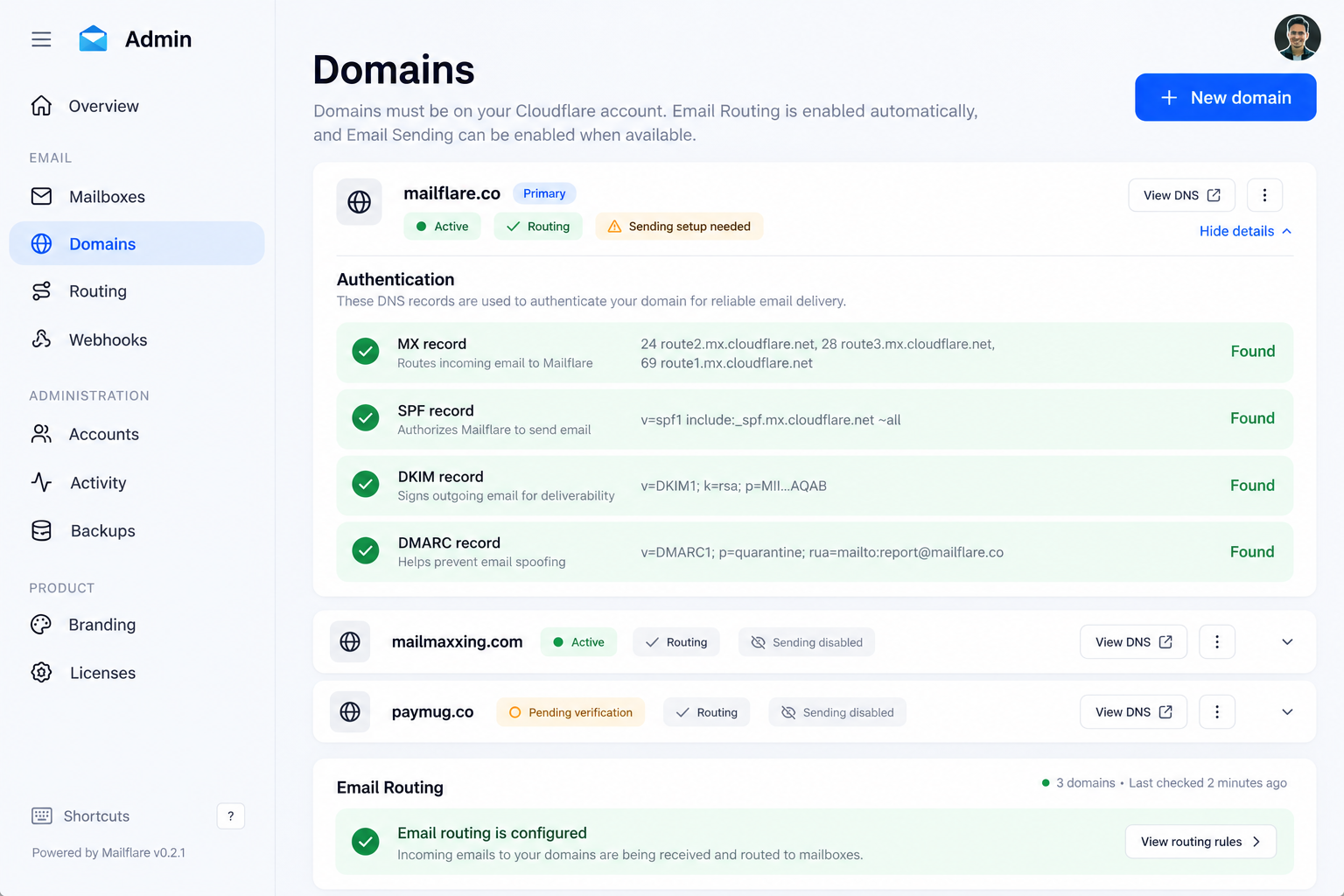 Manage domains