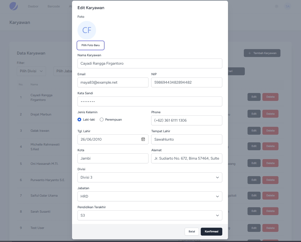 Create Edit Data Karyawan