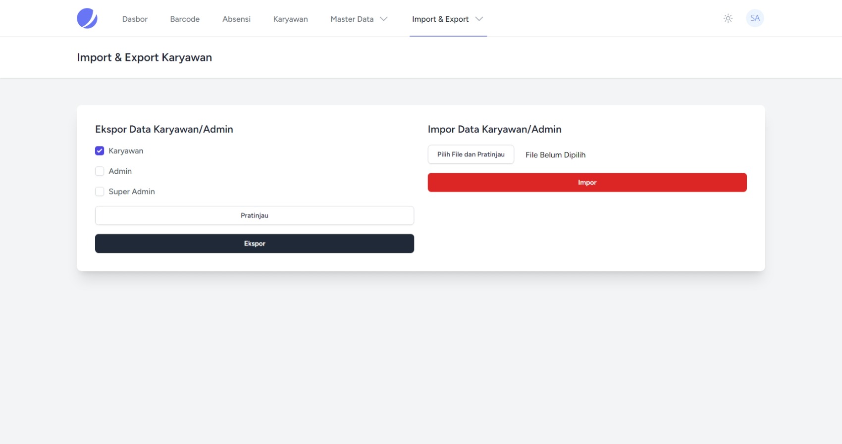 Export/Import Data Karyawan