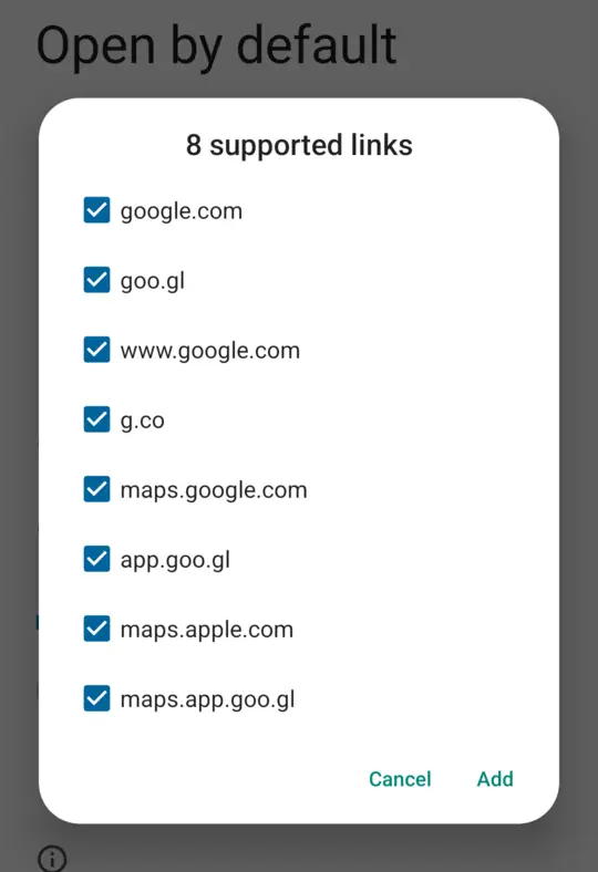 Screenshot of GeoShare’s Open by default
settings