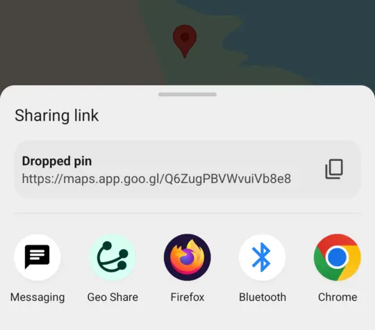 Screenshot of Google Maps’ share screen