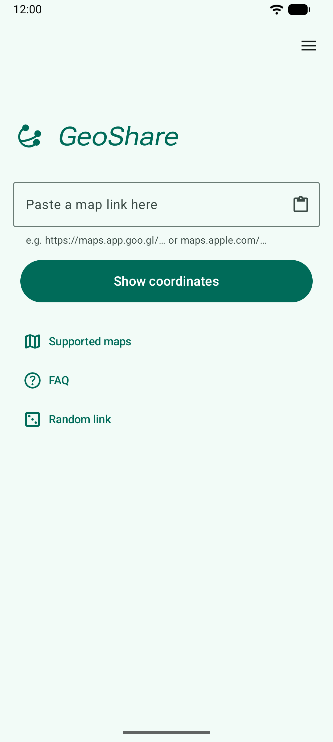 Screenshot of GeoShare’s main screen