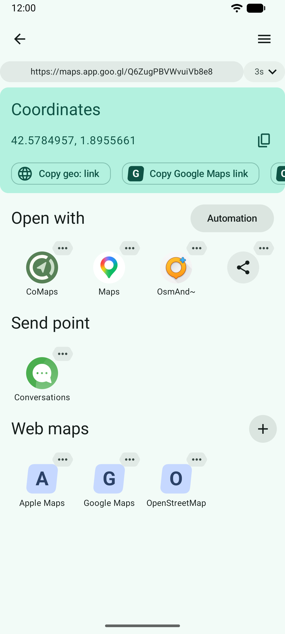 Screenshot of GeoShare’s result screen