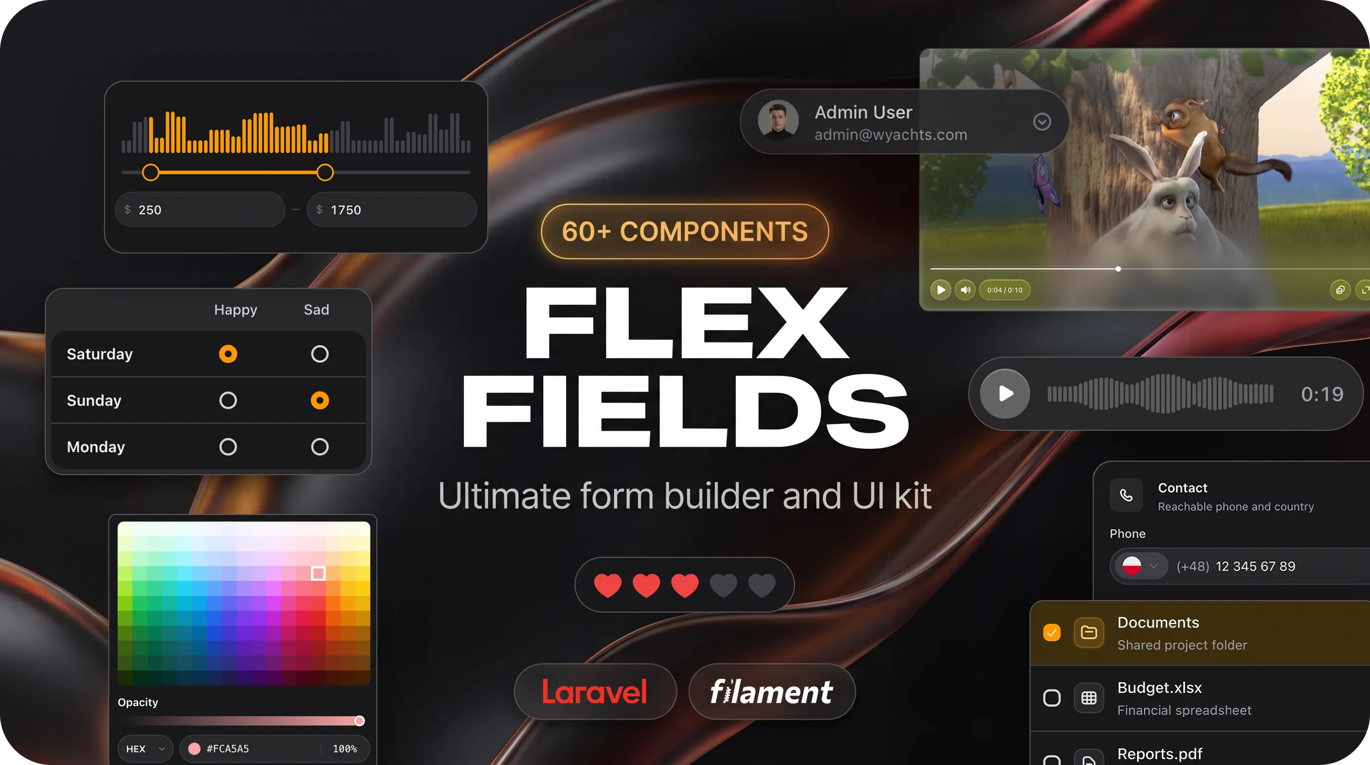Filament Flex Fields — the Filament v5 form fields plugin for Laravel: 79 custom components, virtualized Select, Spatie Media Library uploads, JSON custom fields, lazy assets