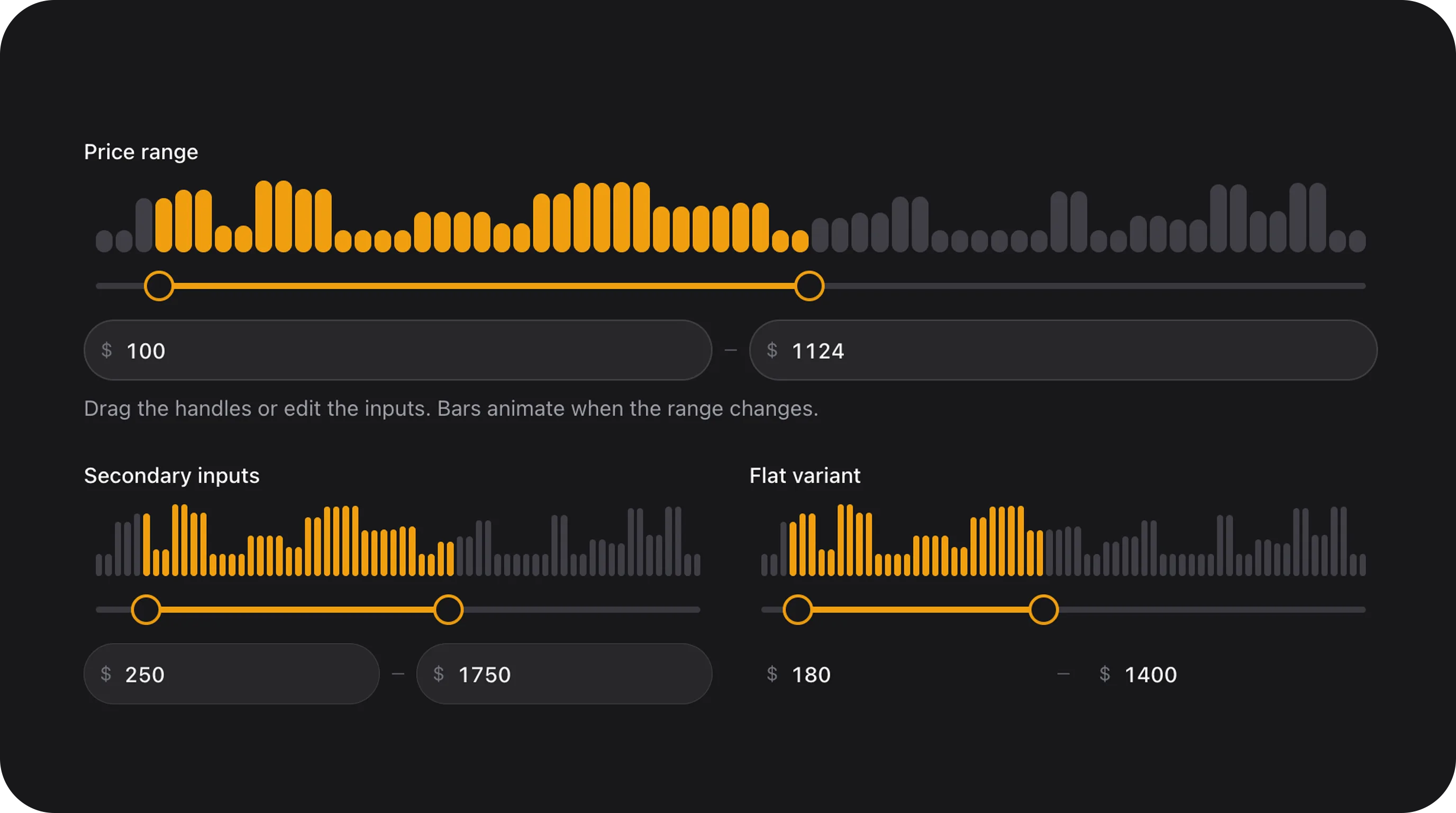 PriceRangeField - Dual-handle interactive price filter with histogram slider and minimum/maximum range controls