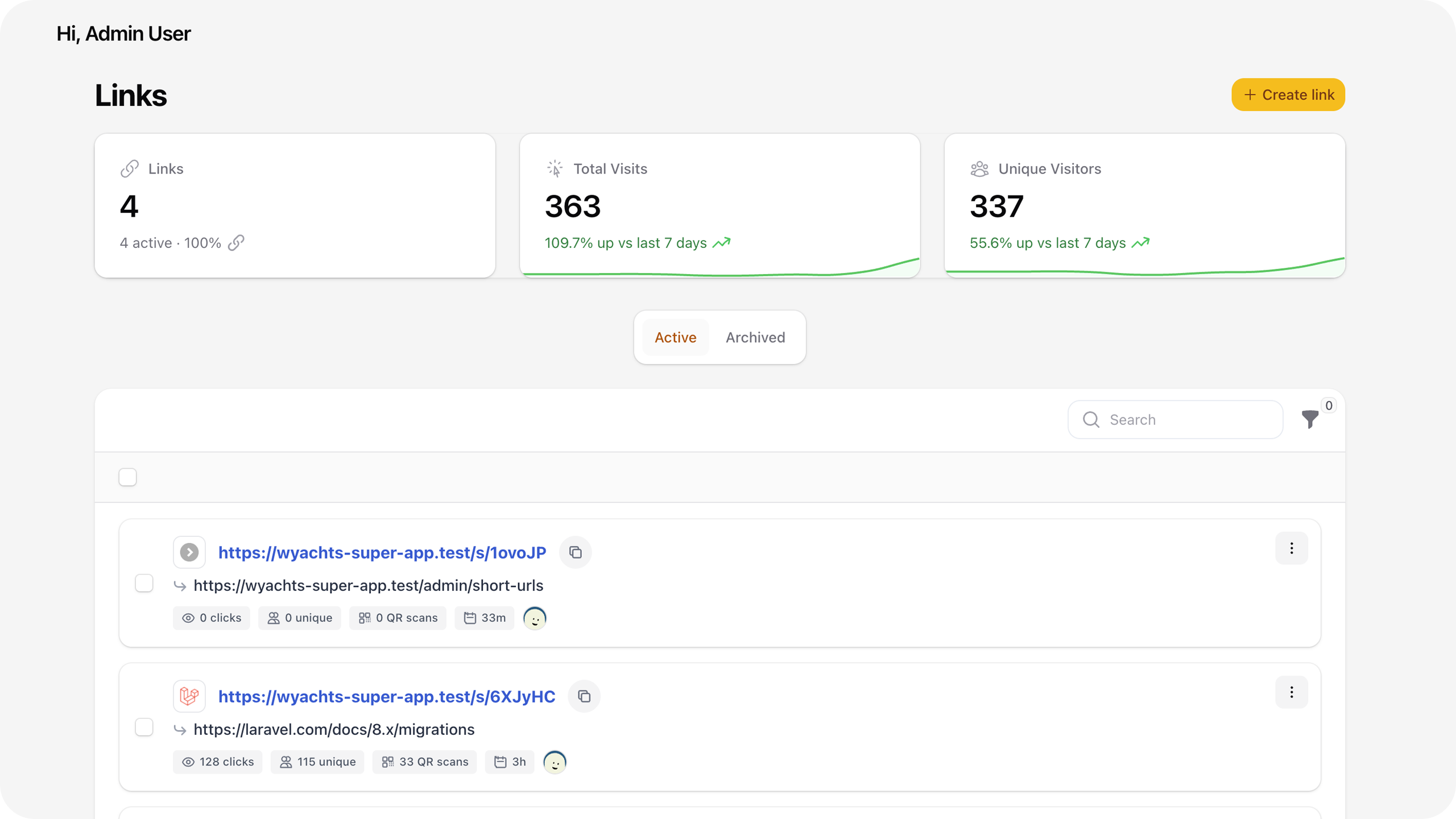 Analytics dashboard