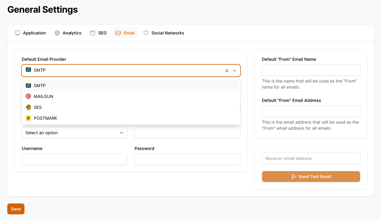 Screenshot of Default Email Providers