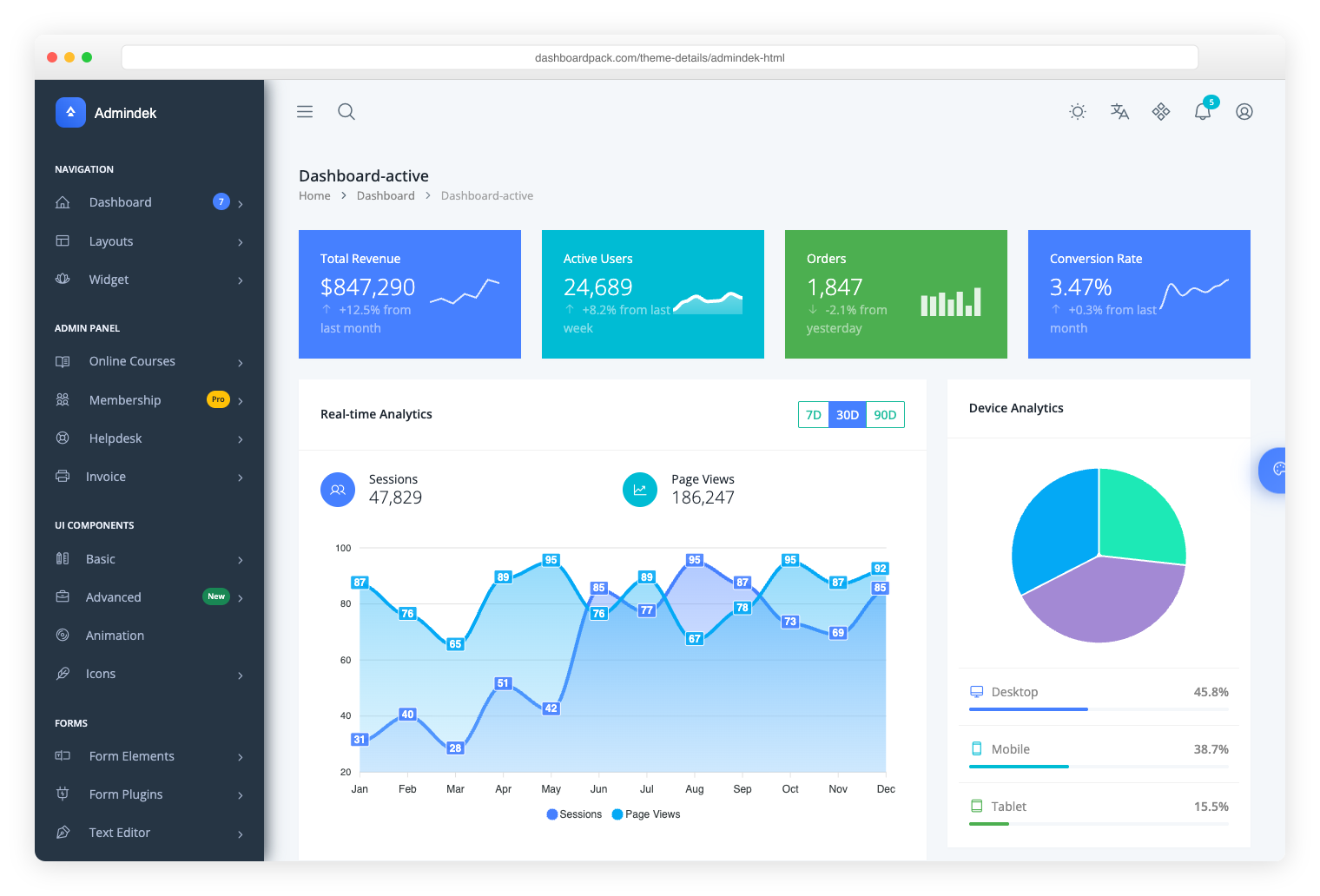 Admindek — feature-rich Bootstrap 5 dashboard with dark mode