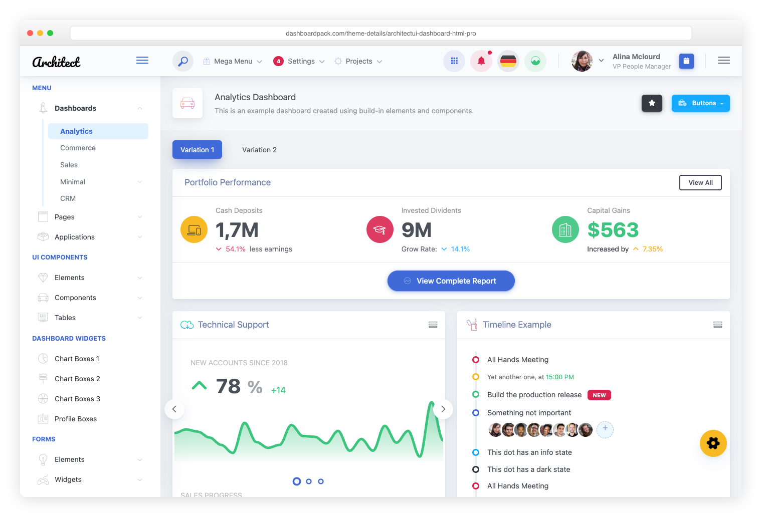 ArchitectUI — modular Bootstrap admin with 250+ widgets