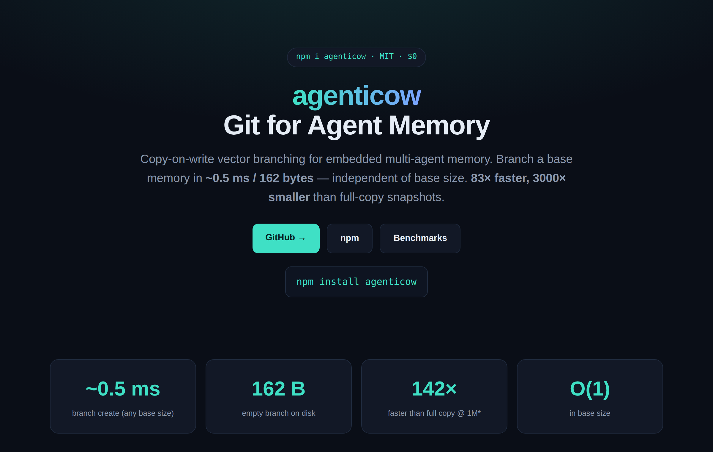 agenticow — Git for Agent Memory